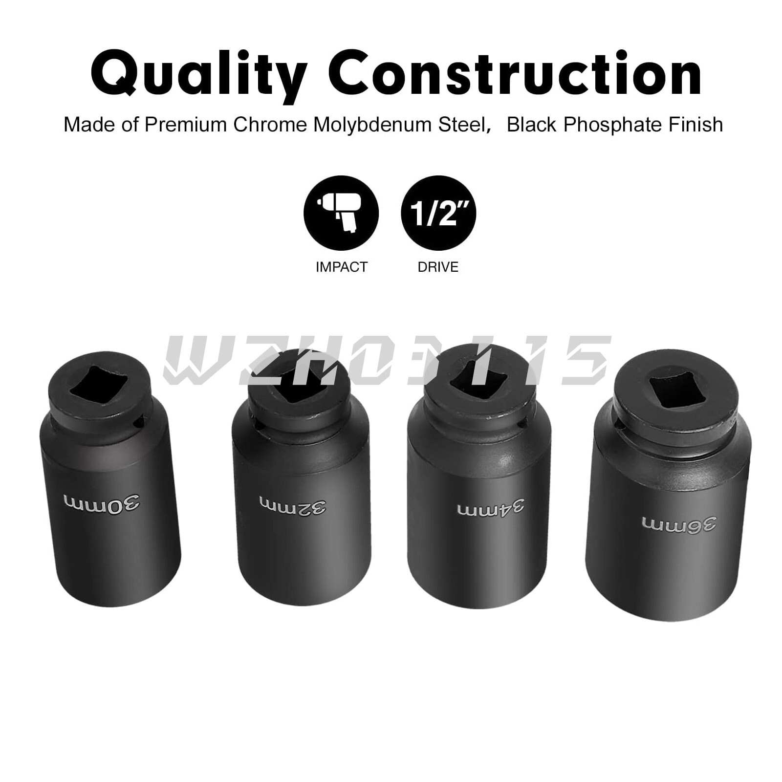 4pc 1/2″ Dr Deep Spindle Axle Nut Socket Set 12 Point METRIC 30mm 32mm 34mm 36mm