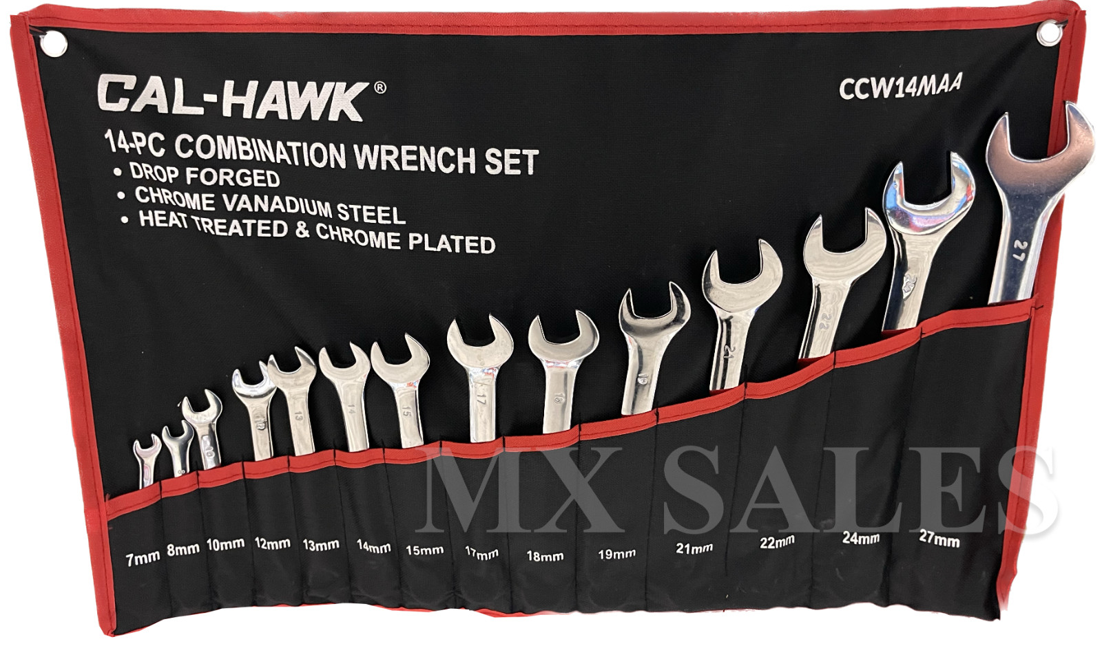 14PC COMBINATION WRENCH SET METRIC FROM 7mm – 27mm CR-V W/ POUCH