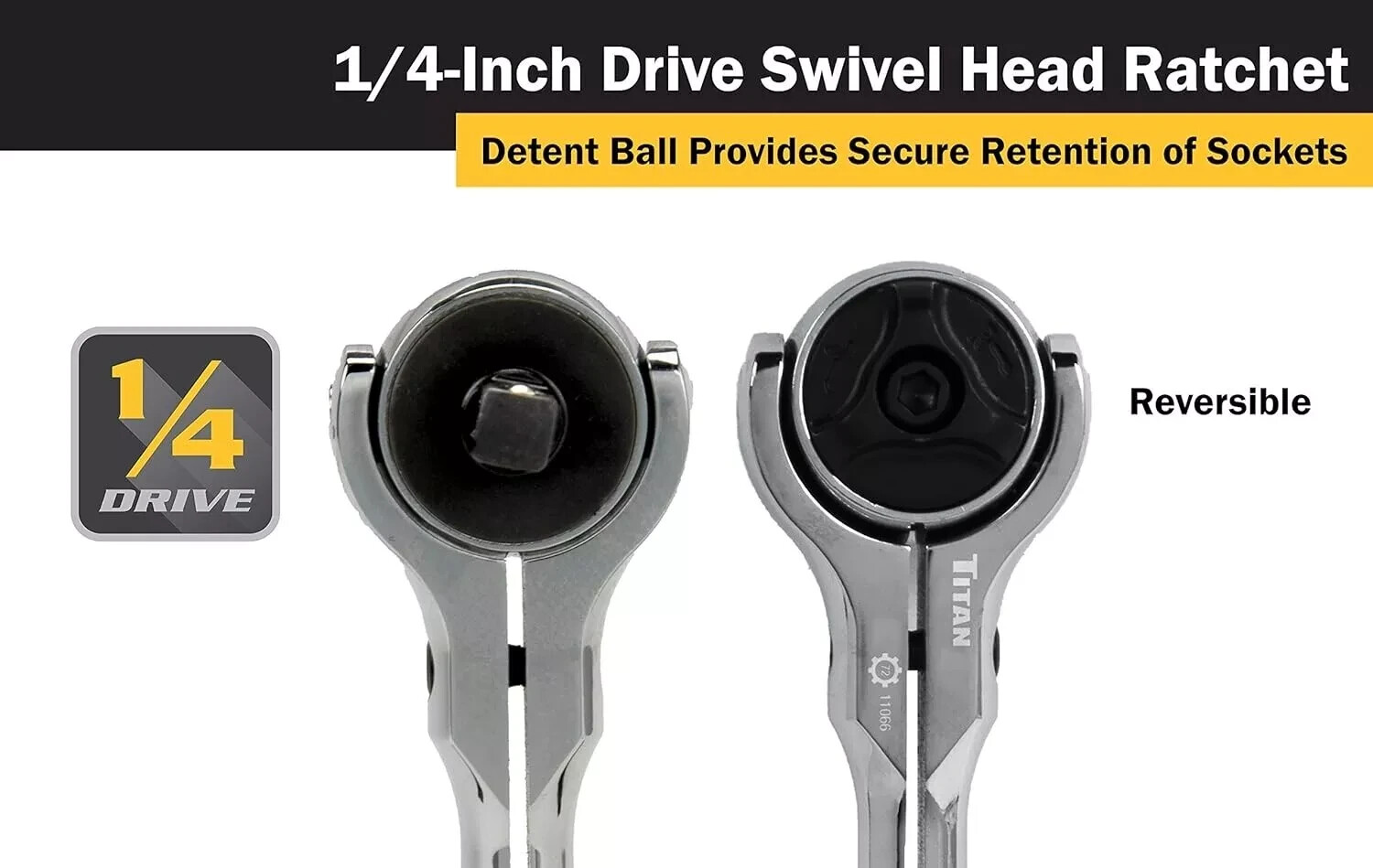 Titan Tools 11066 1/4″ Drive Round Swivel Head 72 Tooth Ratchet 5-5/8″ Long