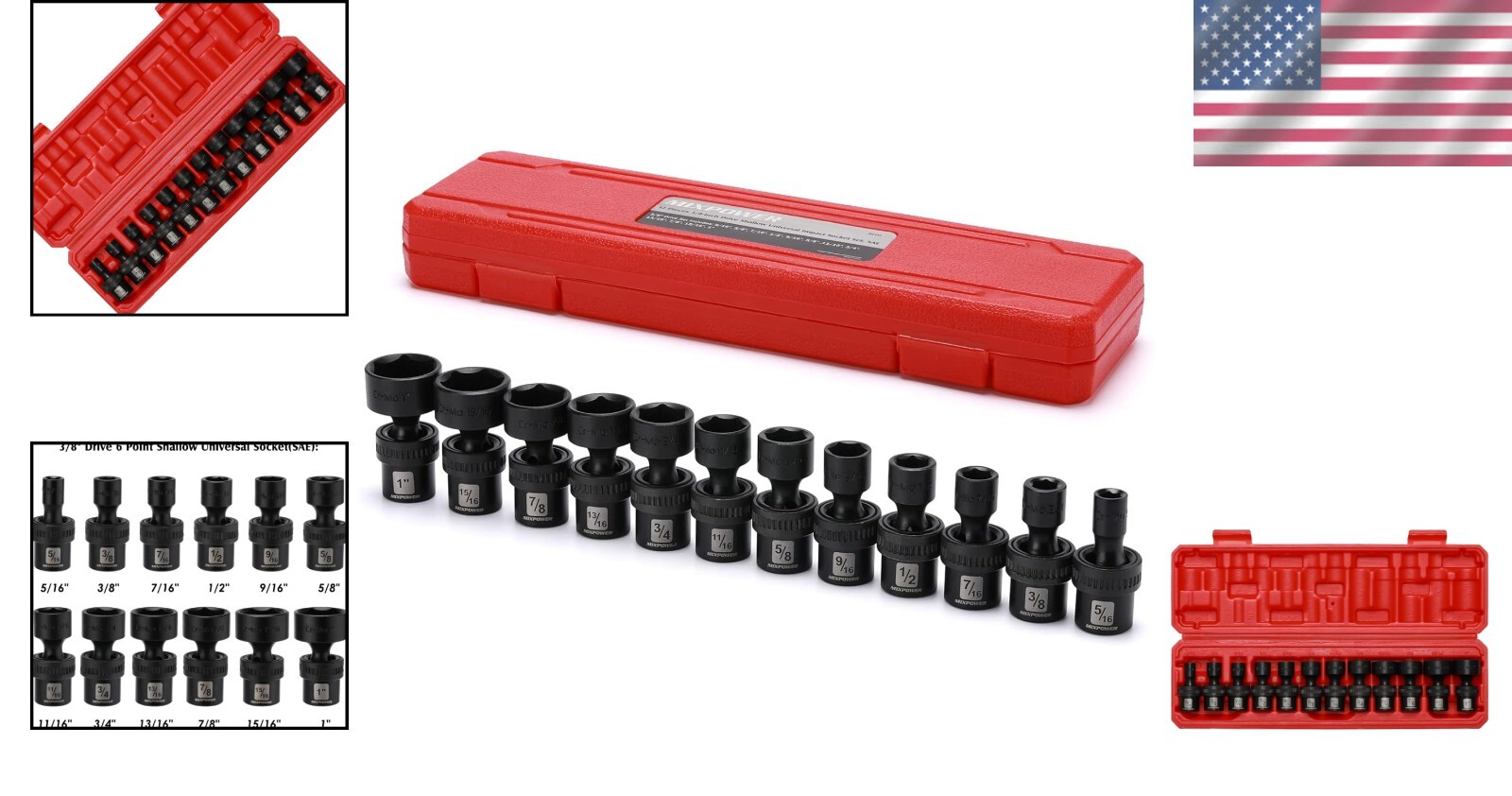 Versatile Shallow Impact Socket Set – 3/8″ Drive, 12 Pieces with Laser Markings