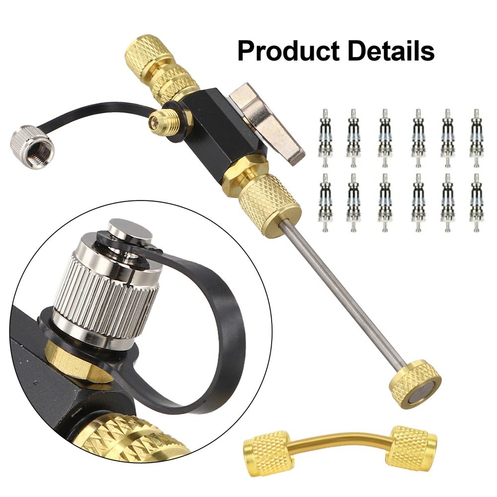 HVAC Valve Core Removal Tool Set with 14 SAE Extension and Multiple Valve Sizes
