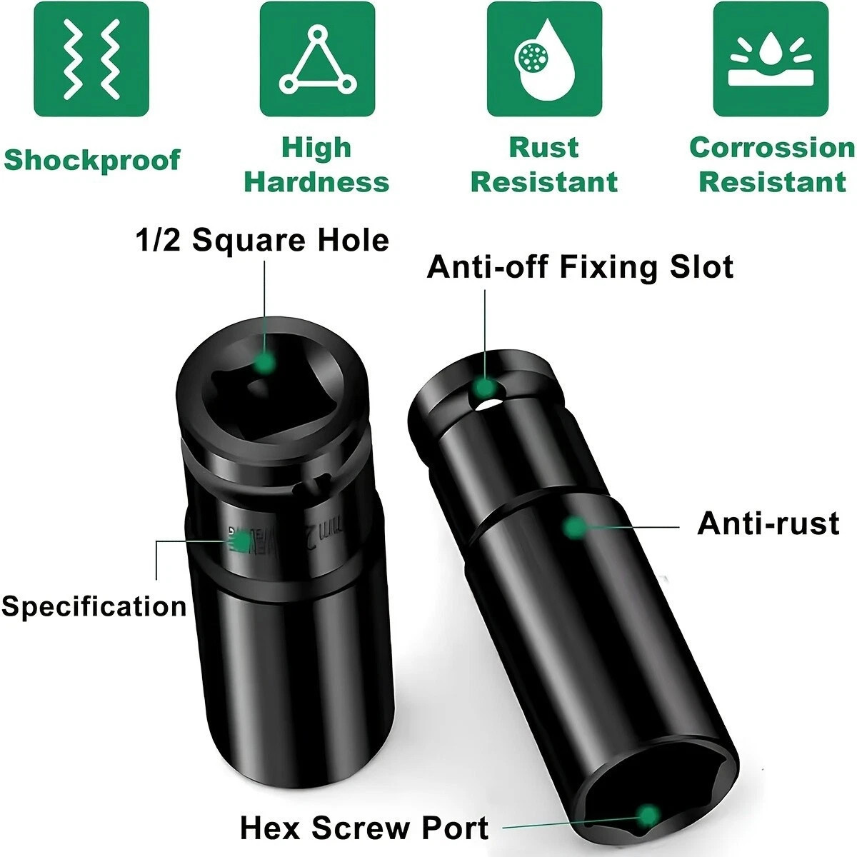 20PCS 1/2»Deep Impact Sockets Set Drive Metric 8mm-32mm Deep 6-Point Set w/case