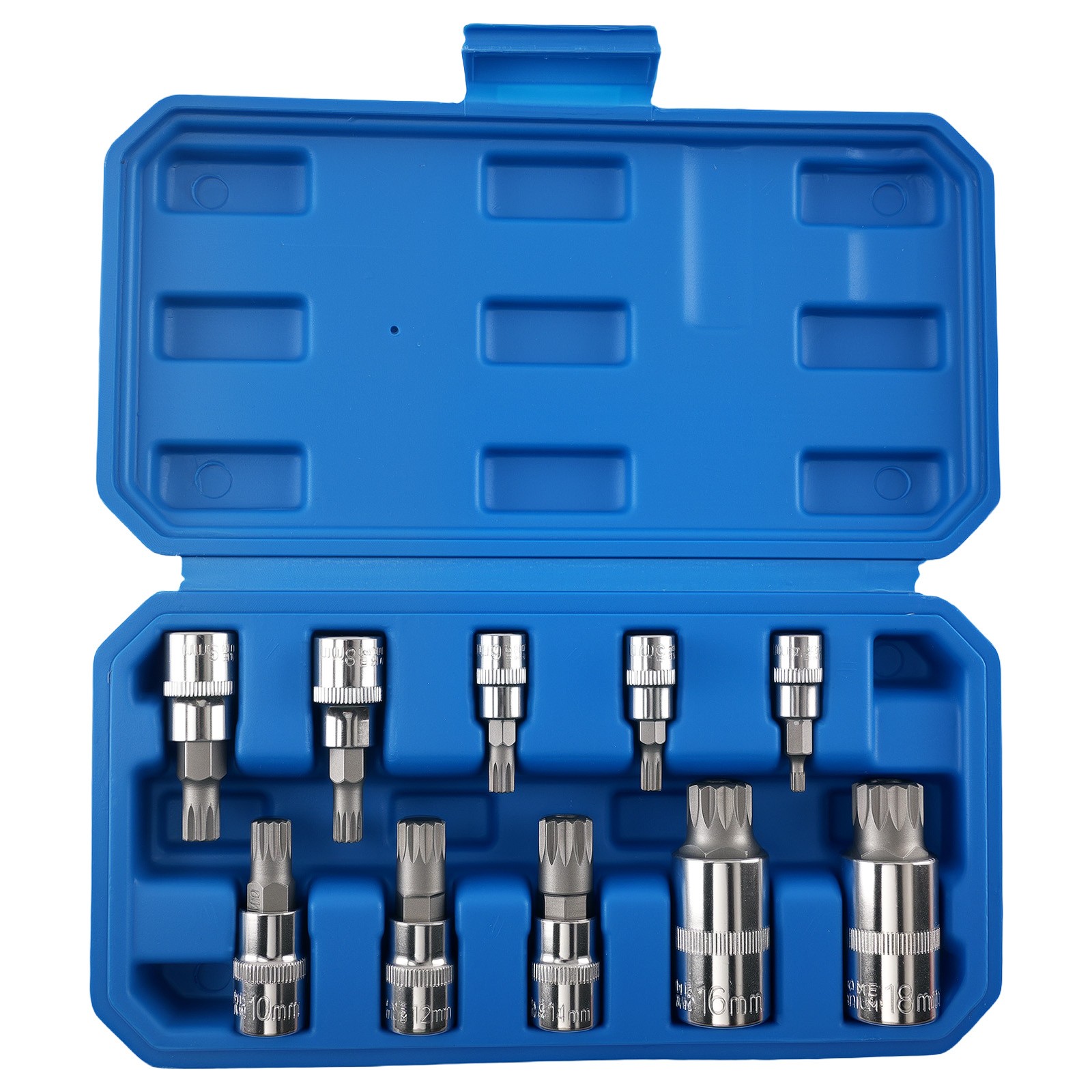 10 pcs Triple Square Spline Bit Socket Set M4 to M18 1/4″ 3/8″ 1/2″ Drive
