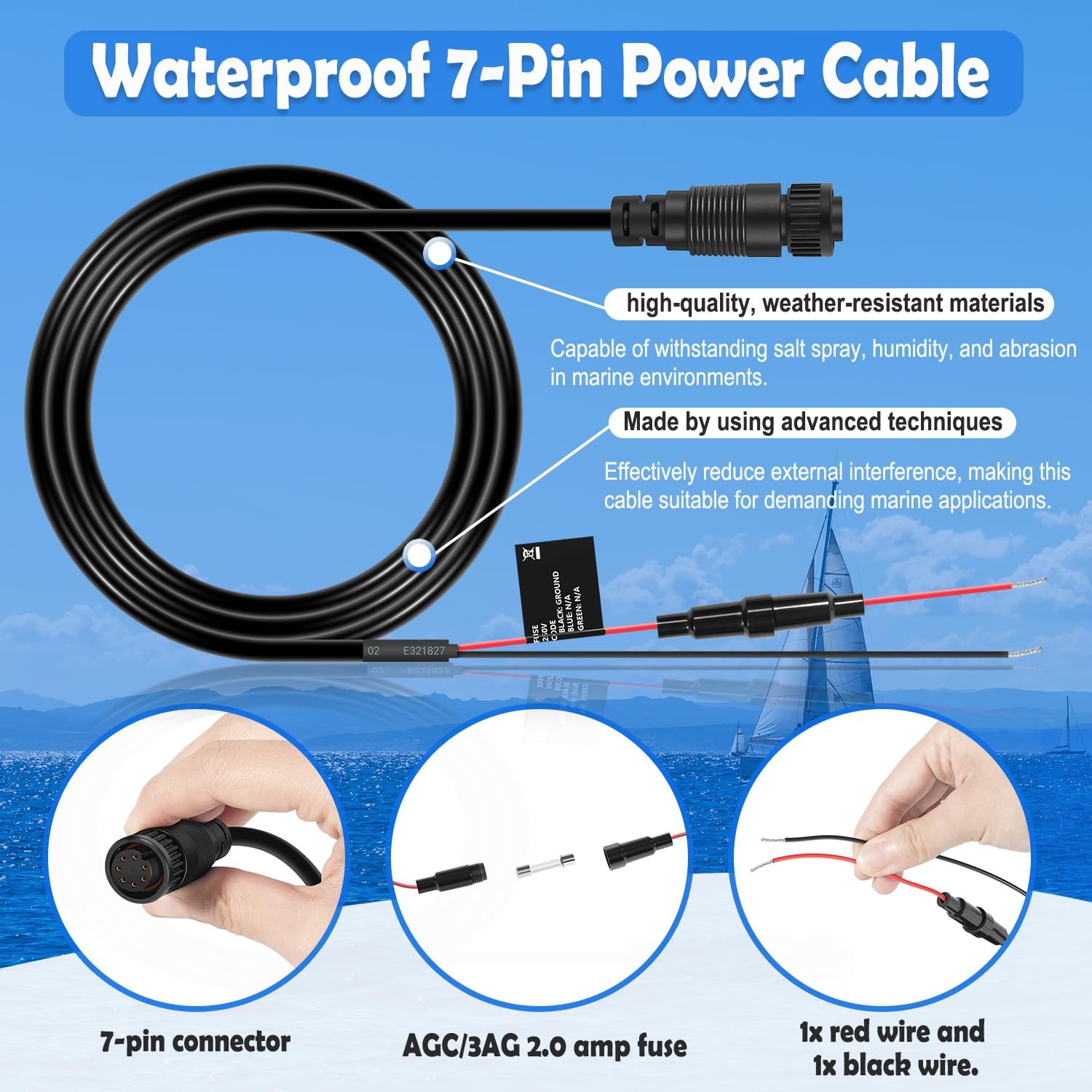 For Garmin GMS 10 Network Port Expander 010-10553-00 Power Cable 7-Pin Cord