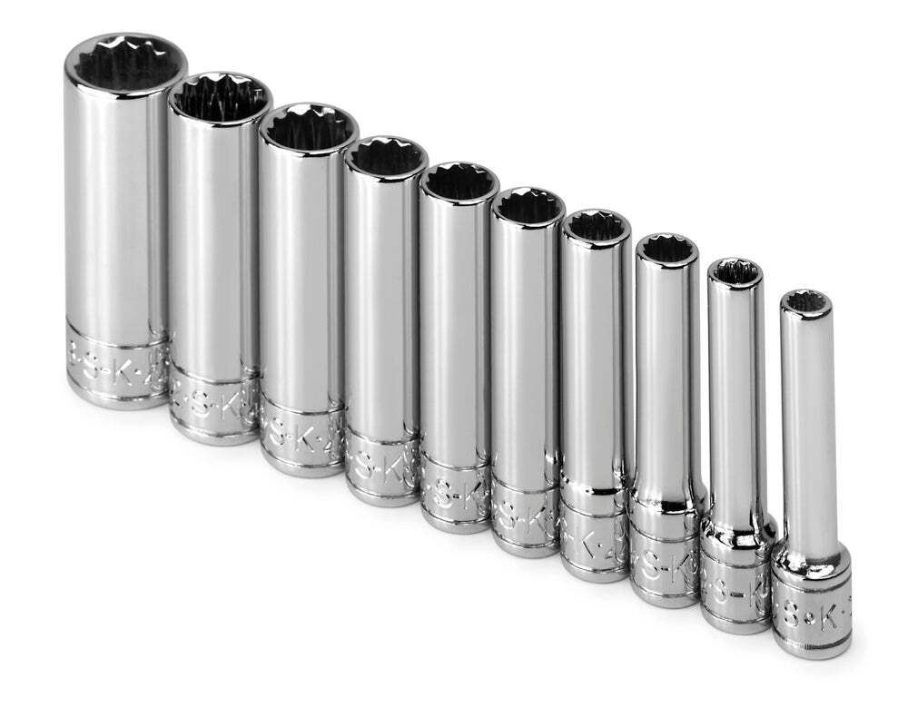 SK Tools 10 Piece 1/4″ Drive 12 Point Deep Fractional Chrome Socket Set 4950