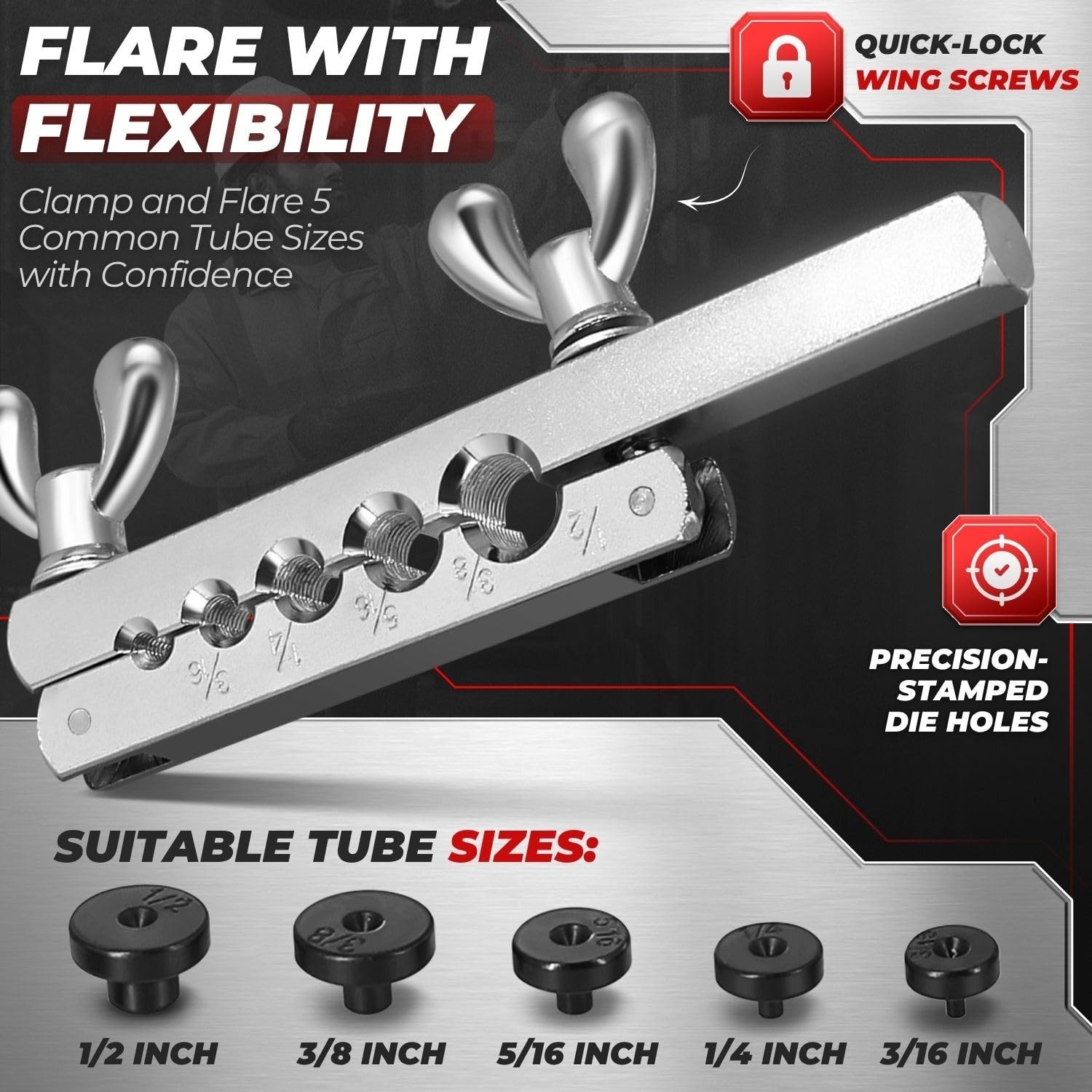 Double Flare Brake Line Flaring Tool Kit with Adapters for Copper Steel Aluminum
