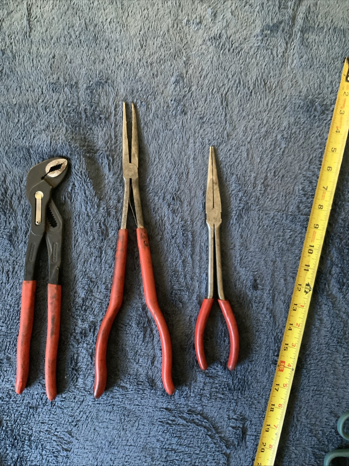 Snap On/ Blue Point 3pc Pliers….hard To See Logos…..see Descrip, One Has Bend