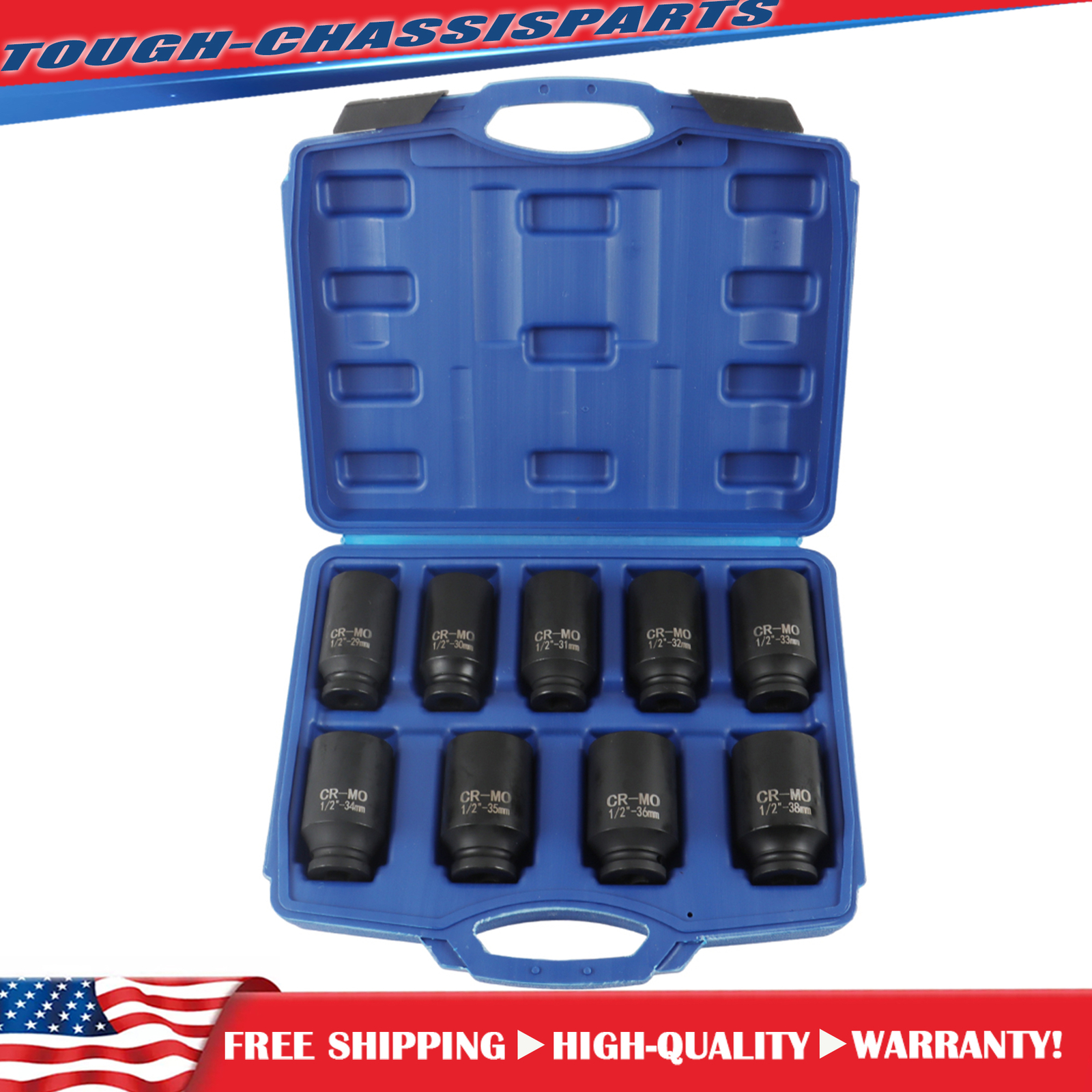 29-38mm 9Pcs Deep Impact Socket Set 1/2″ Drive Metric Axle Hub Nut Socket New