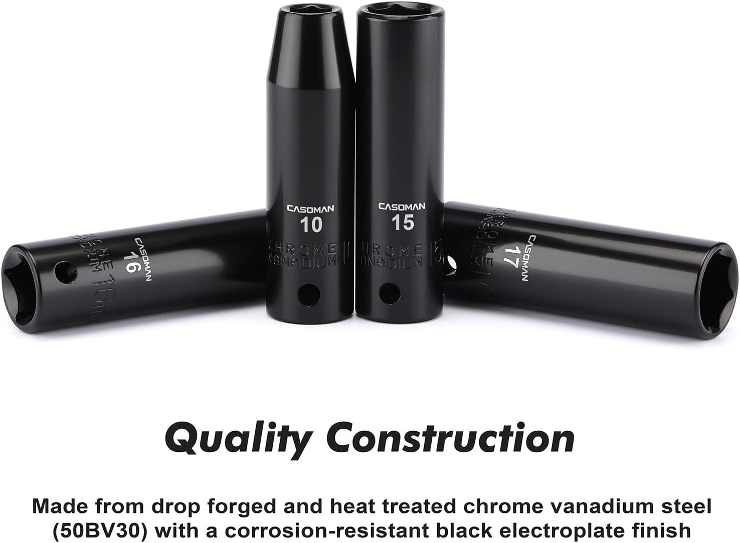 CASOMAN 1/2-Inch Drive Deep Impact Socket Set Metric Cr-V 6-Point 14-Sockets Set