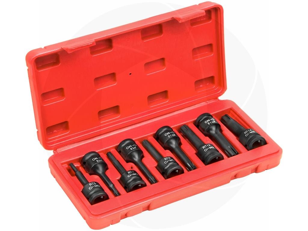 9pcs 1/2inch Drive Long RT5-RT14 Ribe Cr-Mo Impact Wrench Sockets Bits Set