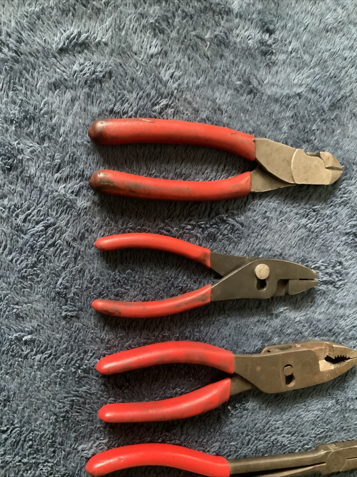 Snap On 4pc Pliers Set……one Can’t See Logo….and One Not Sure If Bent Handle….