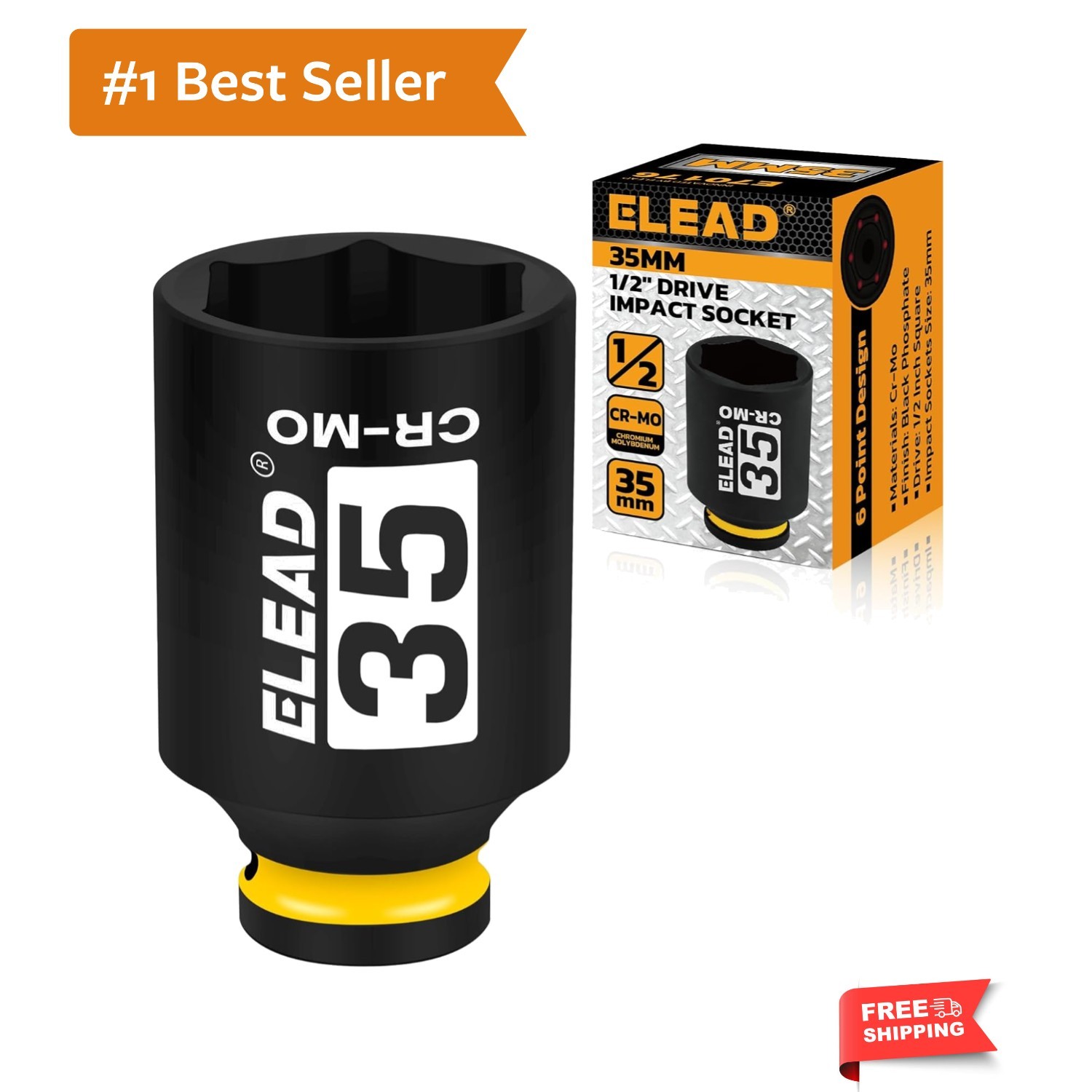 35 mm Socket 1/2″ Drive Deep Impact Socket, Metric 6 Point 1/2-inch Drive Imp…