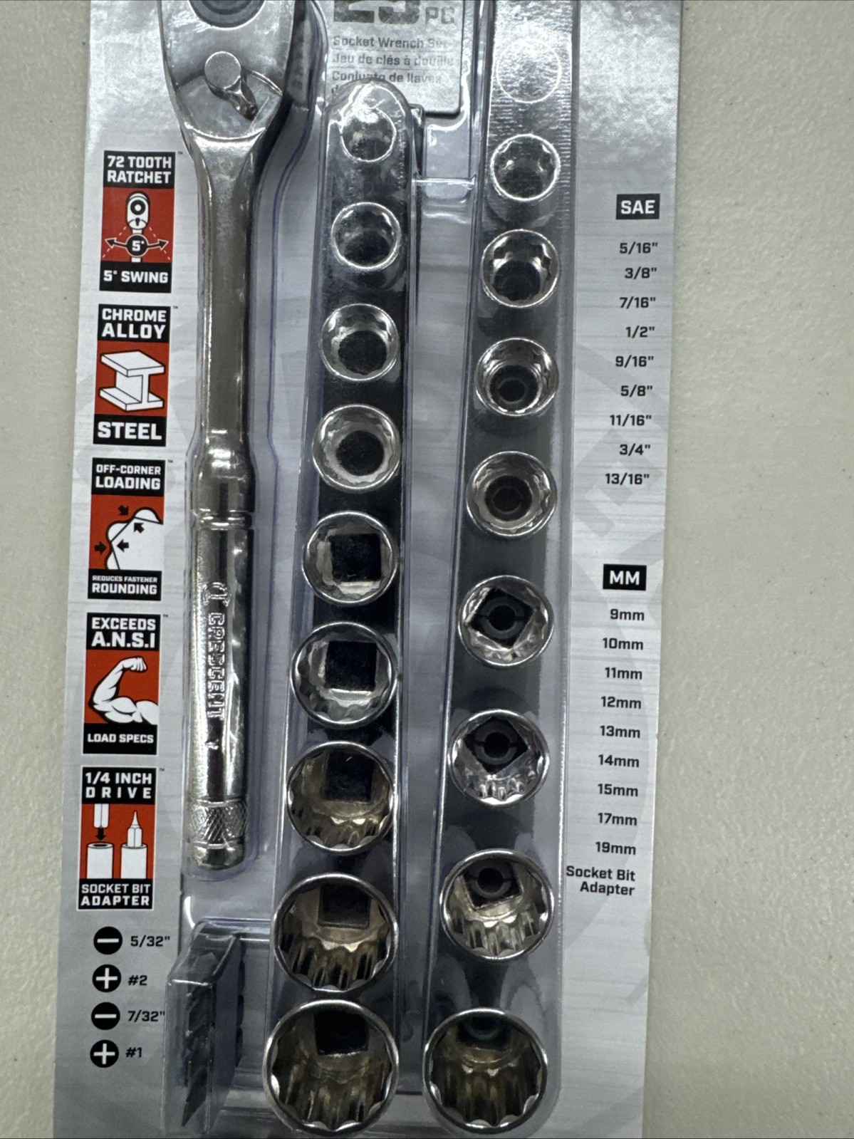 Crescent CSWS7C 25 Pc 1/4″ Drive Socket Wrench Set SAE/Metric