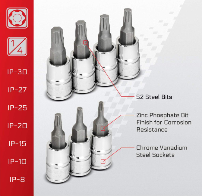 Torx Plus (aka 6 Lobe) Bit Socket Set – 13 Piece, TP-8/IP-8 to TP-60/IP-60