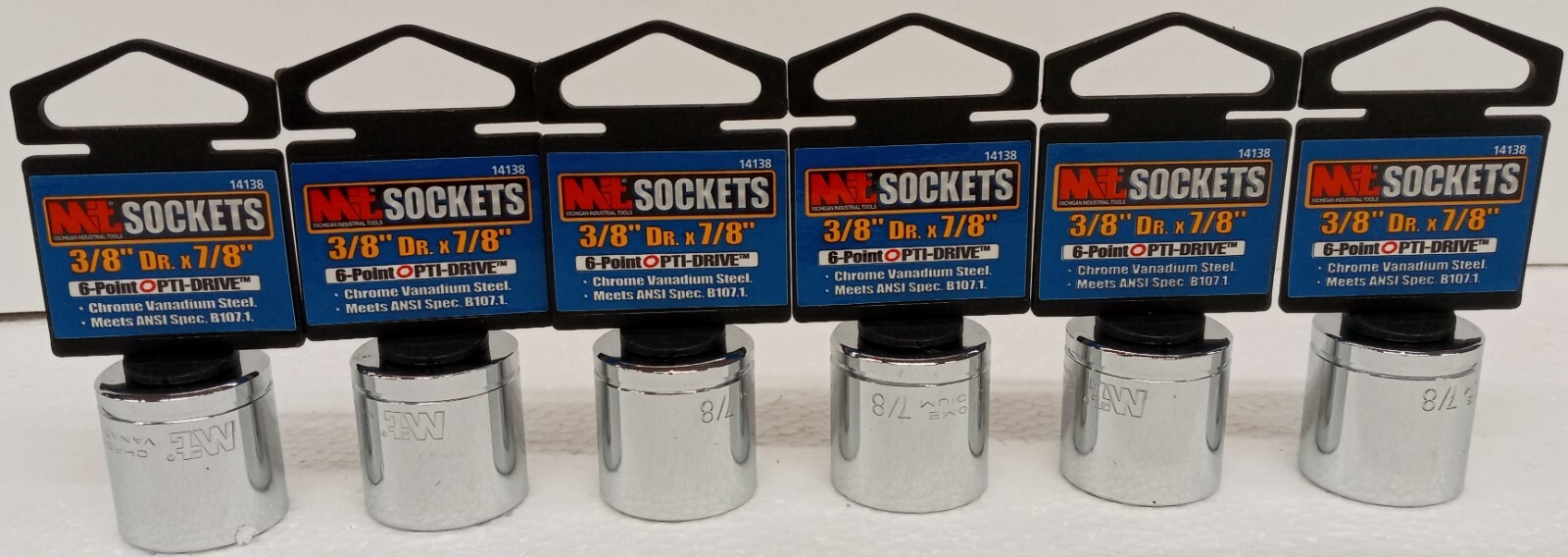 Lot of 6 Mit Sockets 6-Point Pit Drive 3/8″ Dr. x 7/8″ #14138……………5G