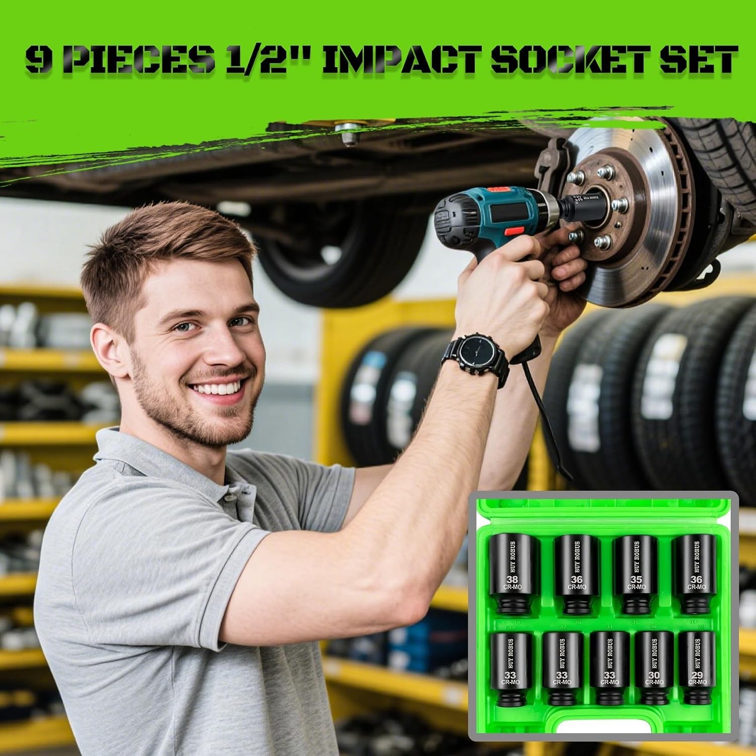 1/2″ Drive Deep Impact Socket Set Metric Axle Nut Sockets 6Pt Cr-Mo 29-38mm 9Pc