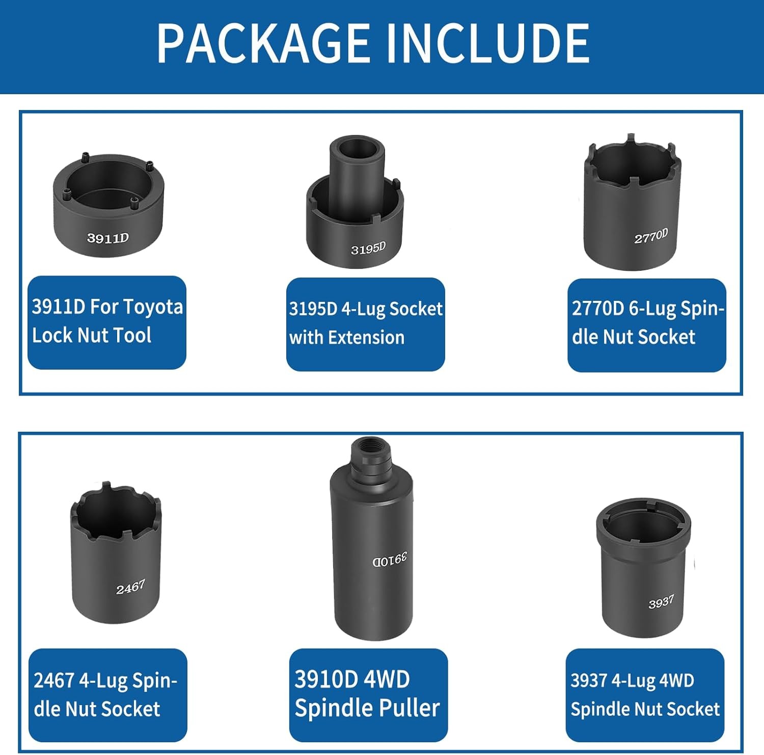 For Ford 41660D 6 Pack Spindle Nut Socket Set For Dana 44 50 80, F-series Trucks
