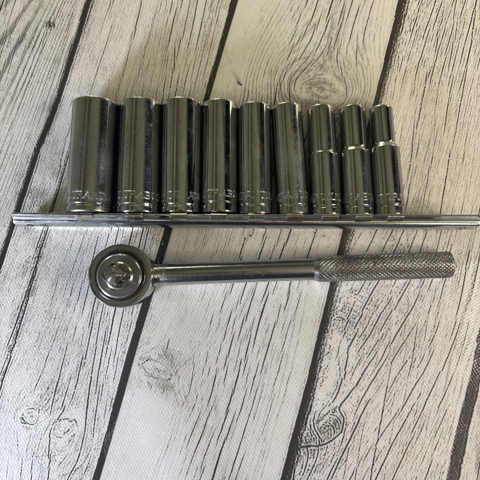 Durabuilt Chrome 3/8 Drive Ratchet, 6 Point Deep Sockets Metric 9mm- 19mm Set.