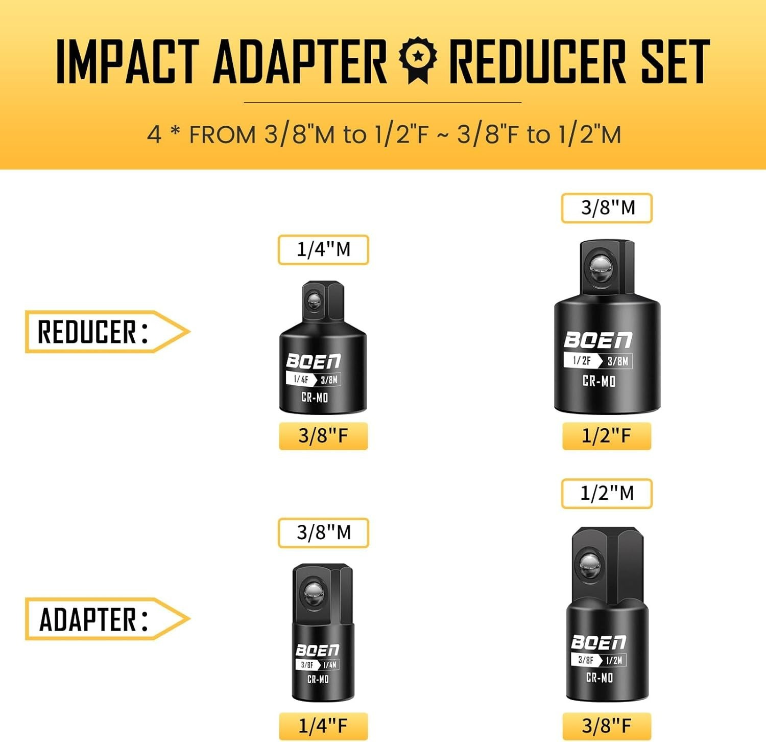 Comprehensive 4-Piece Impact Adapter & Reducer Set | Perfect for Automotive Work