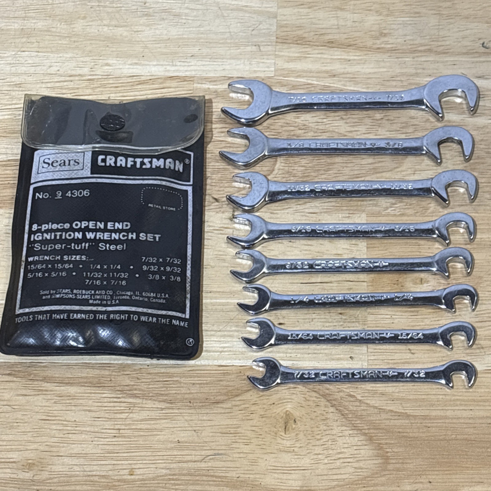 Craftsman SAE Open End Ignition Wench Set V Series 9 4306 USA Complete W/ Pouch