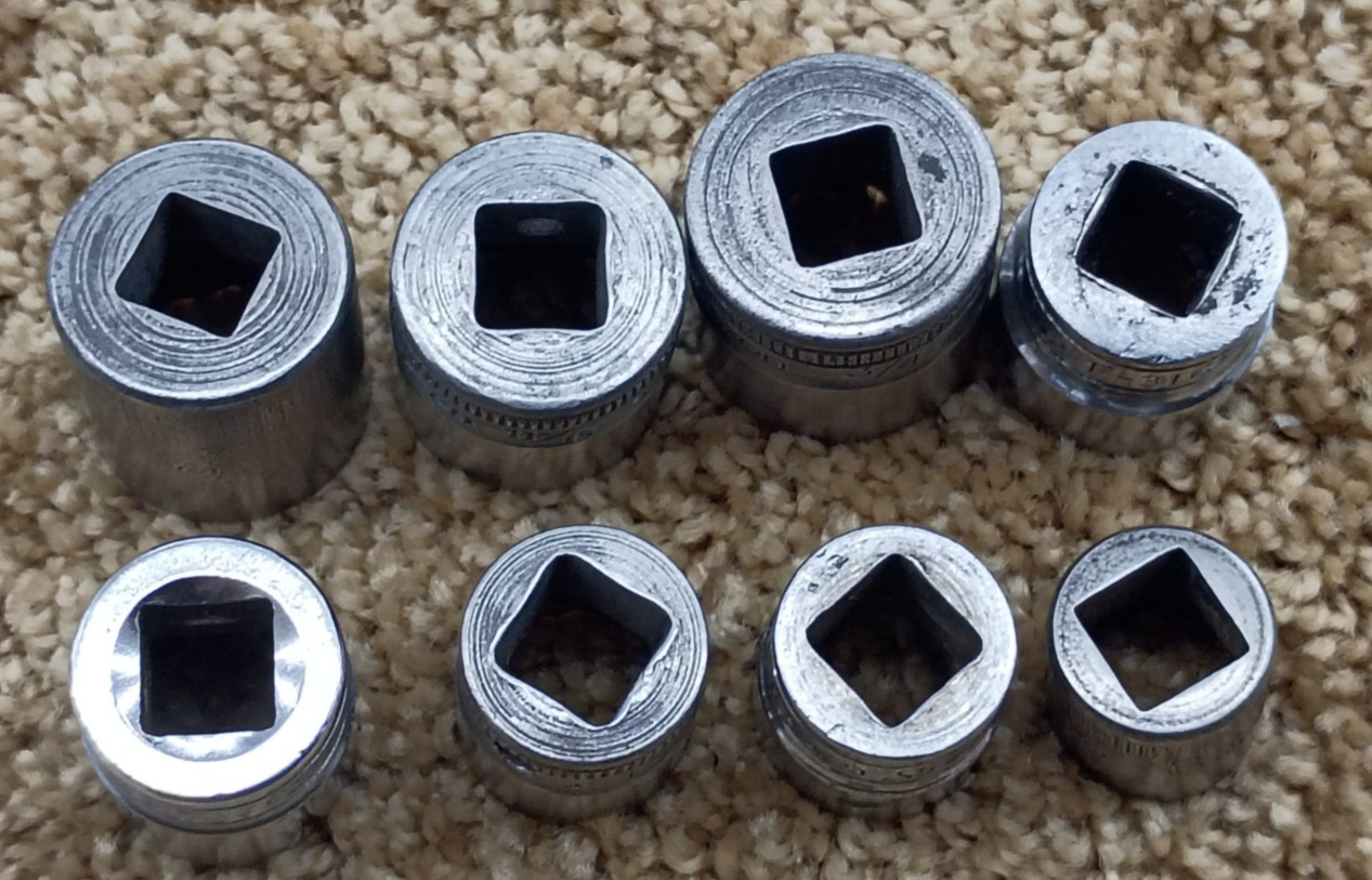 Lot of 8 Snap On F Series Vintage 3/8″ Drive 12PT SAE Sockets USA (2690)