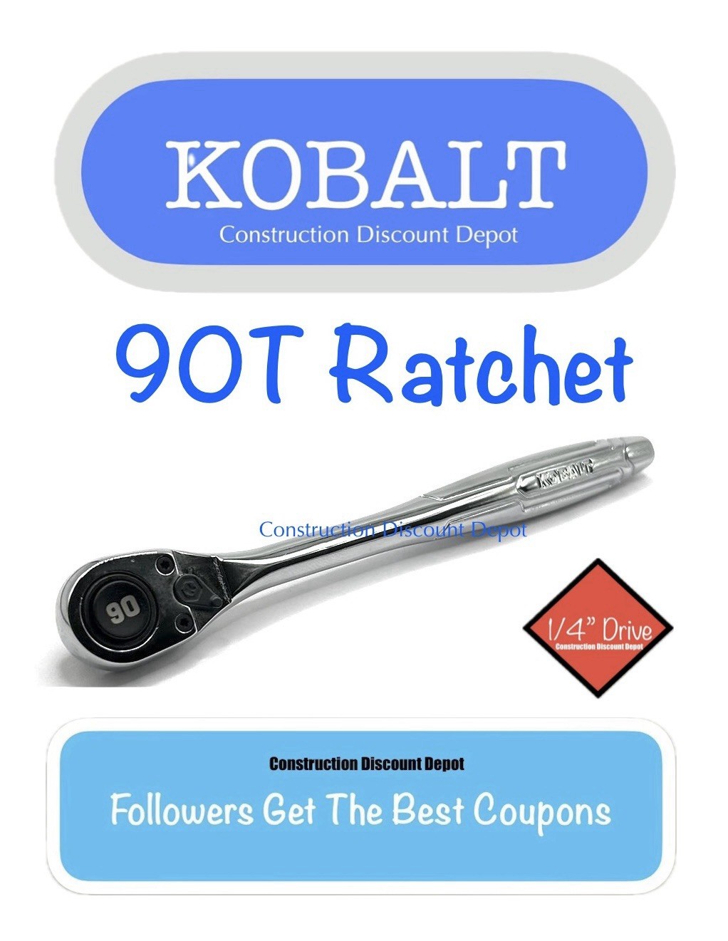 Kobalt 81696 90-Tooth 1/4″ in Drive Full polish Handle Ratchet 90T