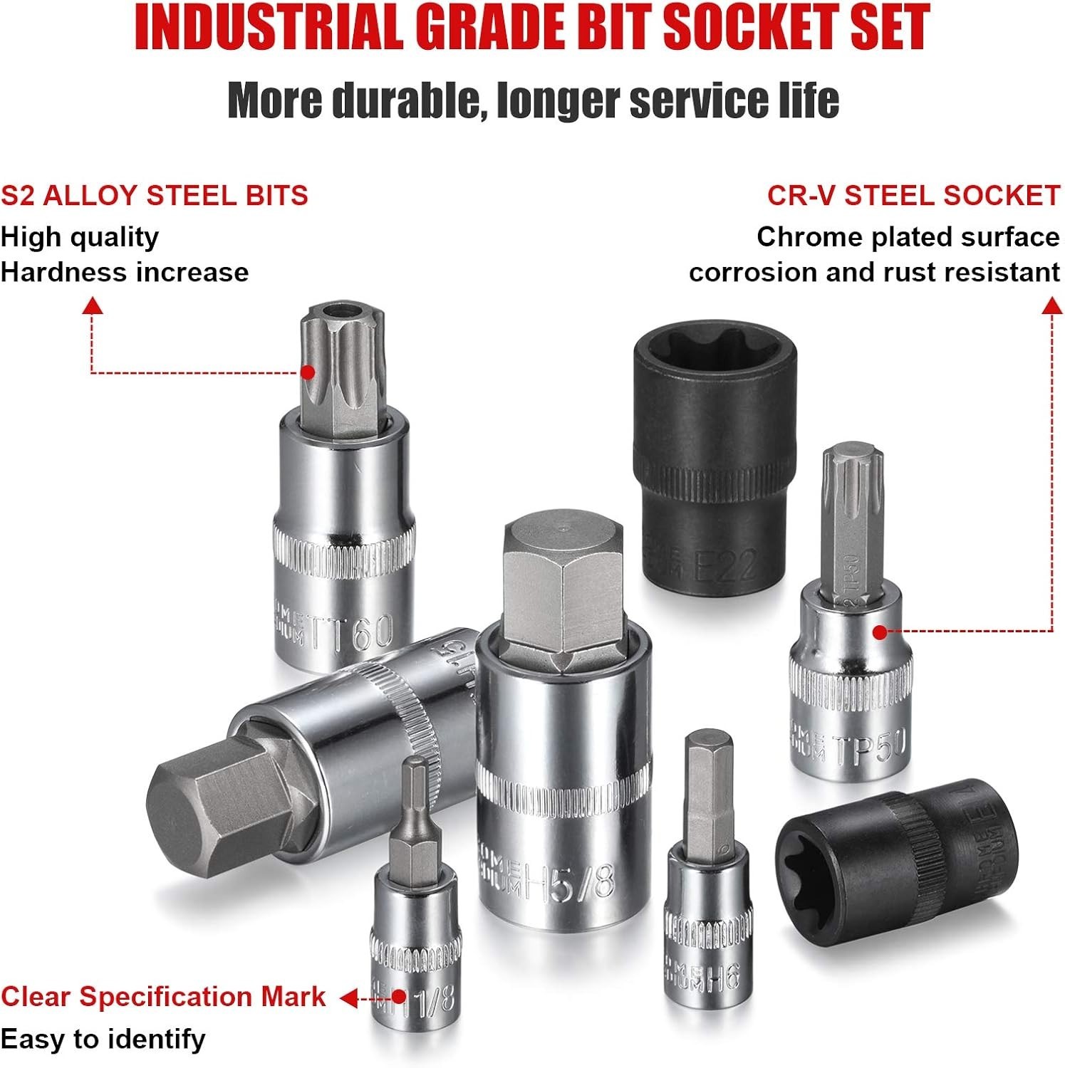 92-Piece Allen and Torx Bit Socket Set, 1/4″ 3/8″ and 1/2″ Drive Tamper Proof
