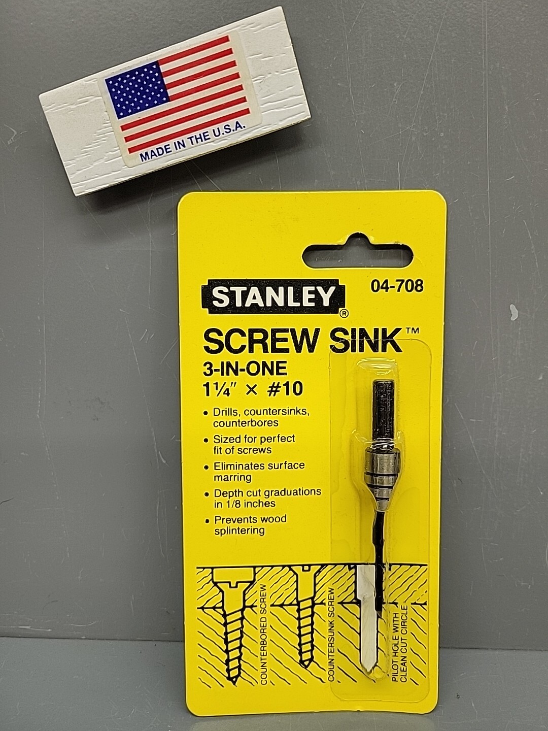 Stanley 04-708 3-In-One Screw Sink 1-1/4″ x #10 USA 1524A New Old Stock