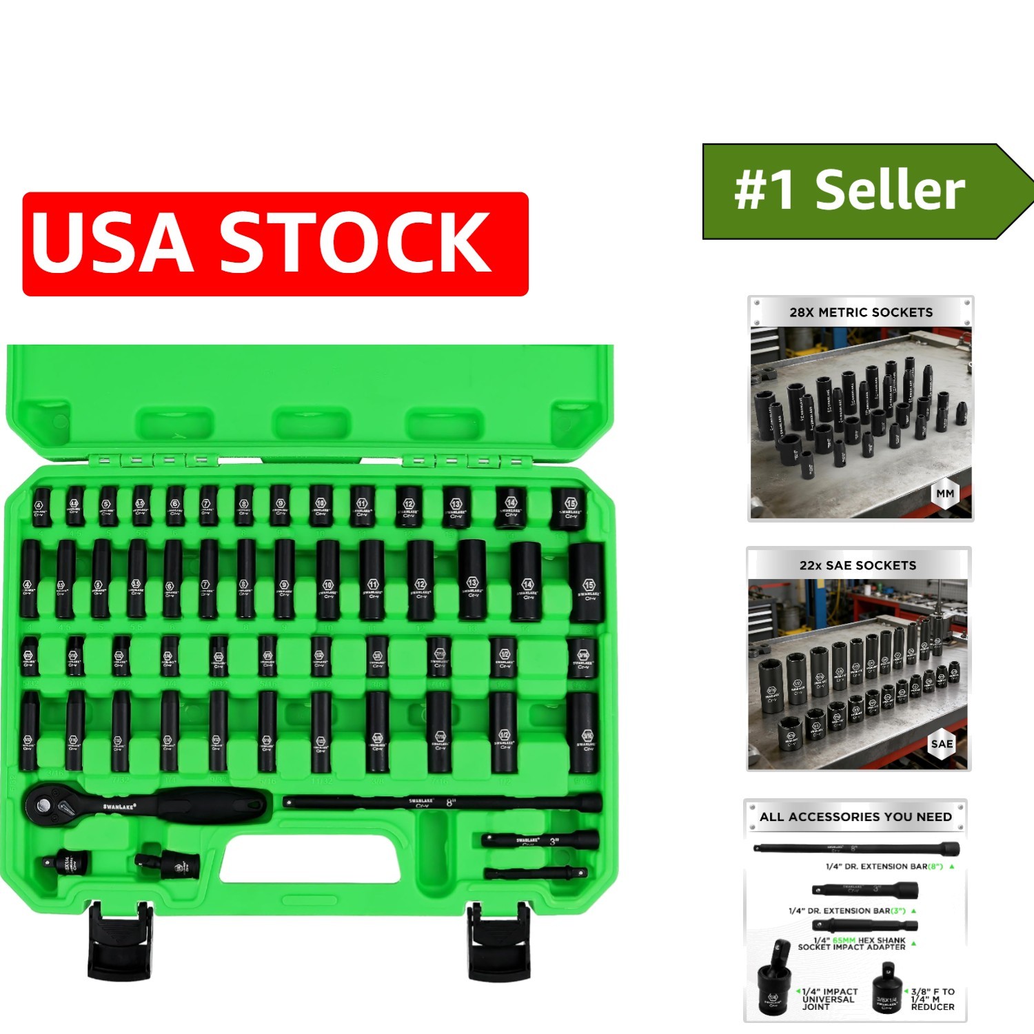 Complete 56-Piece 1/4» Drive Impact Socket Set – Precision Tools for Mechanics