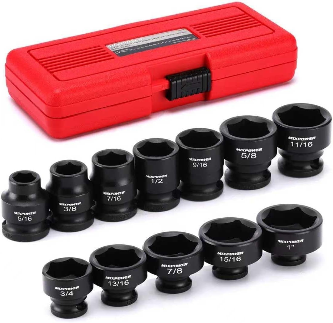 Piece Stubby Impact Socket Set 3/8″ Drive SAE 6-Point