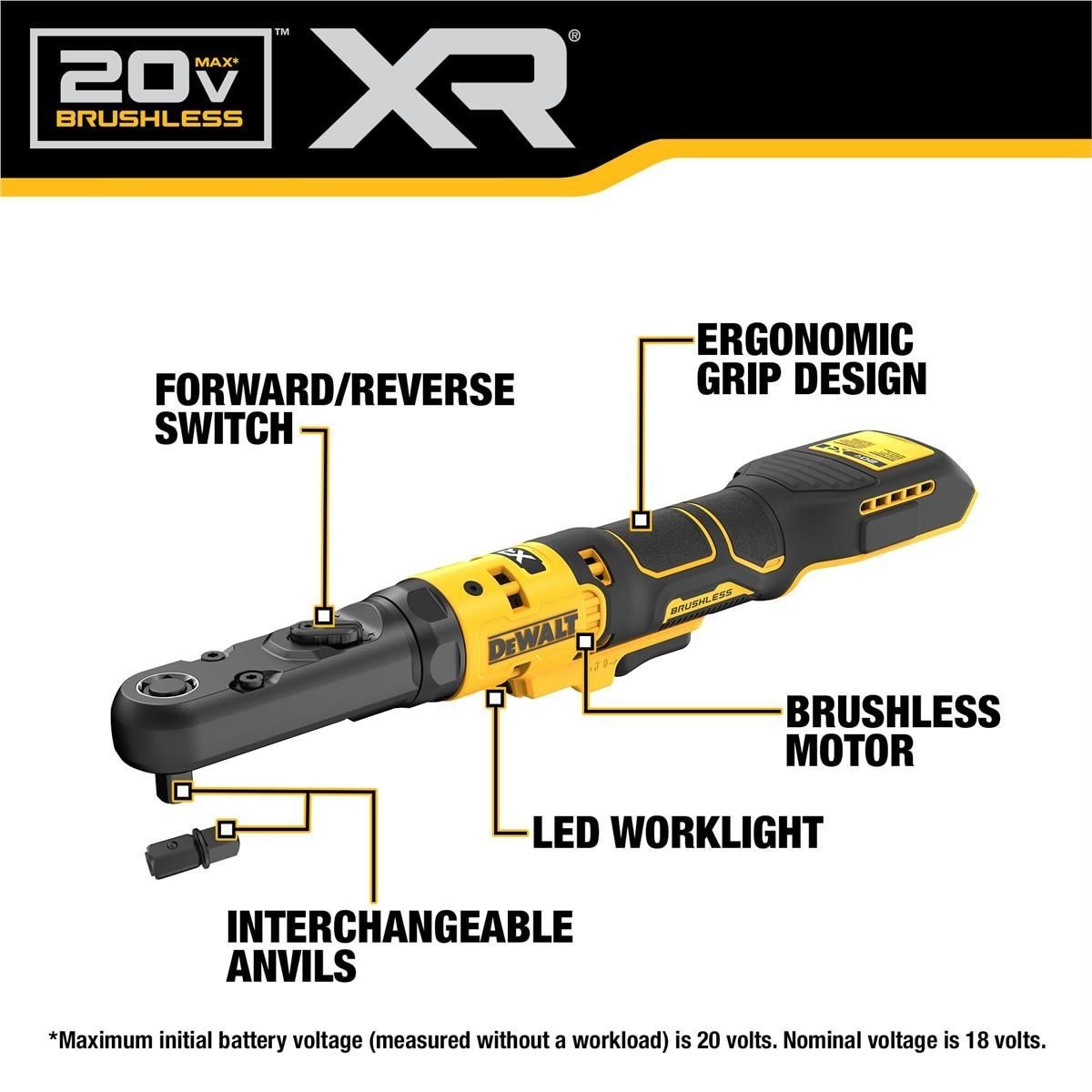DeWalt DCF510B 20V MAX* XR 3/8″ and 1/2″ Sealed Head Ratchet (Tool Only)