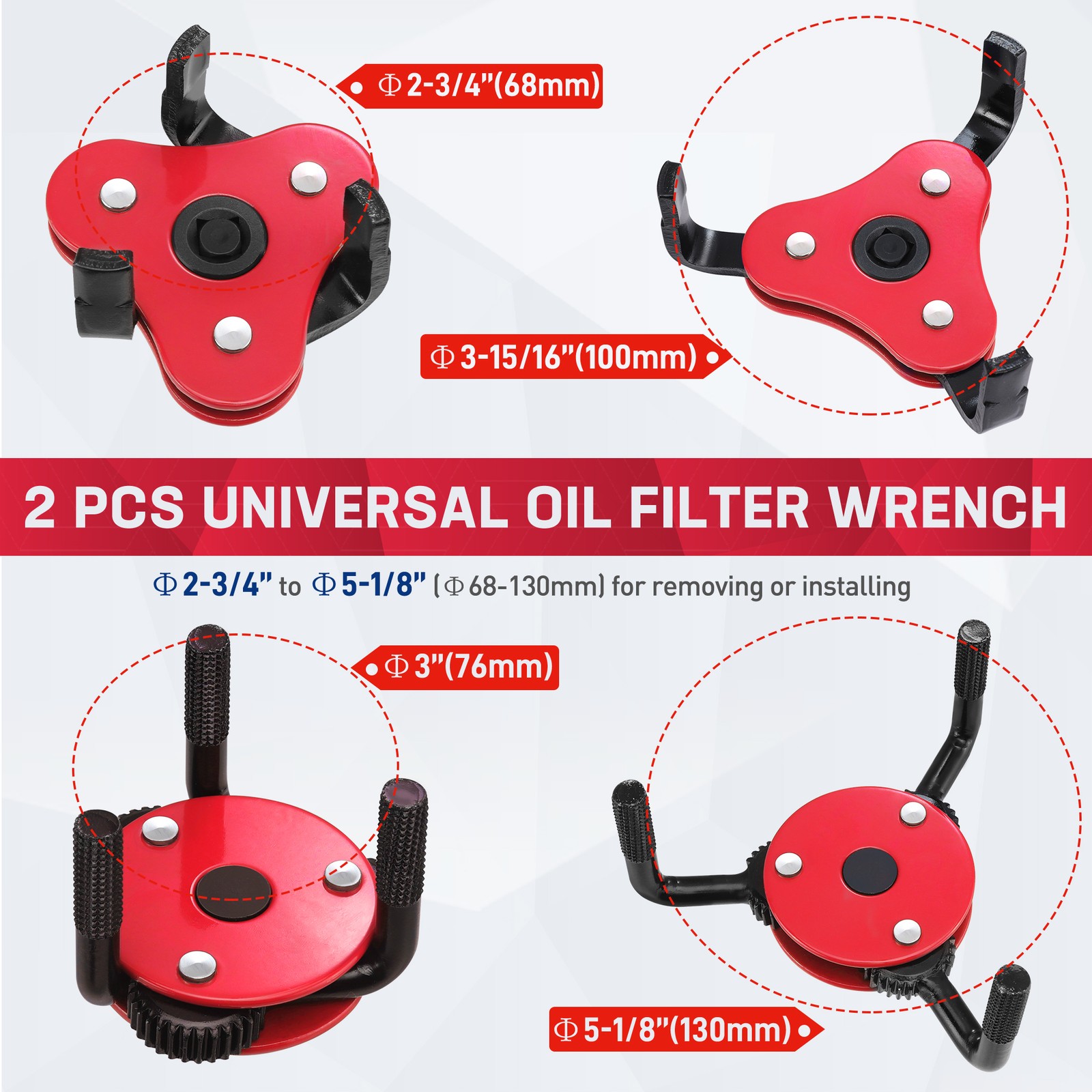 WORKPRO Universal Oil Filter Wrench Adjustable 68-130mm Oil Filter Removal Tool