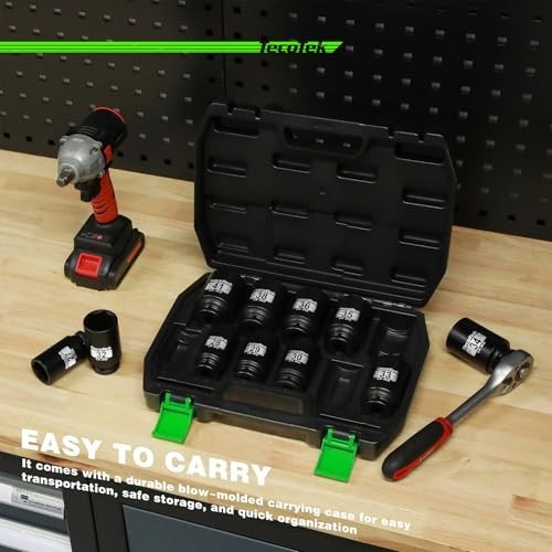 11-Piece 1/2″ Drive Deep Impact Socket Set, 6-Point Cr-Mo Metric Axle Nuts 27mm-