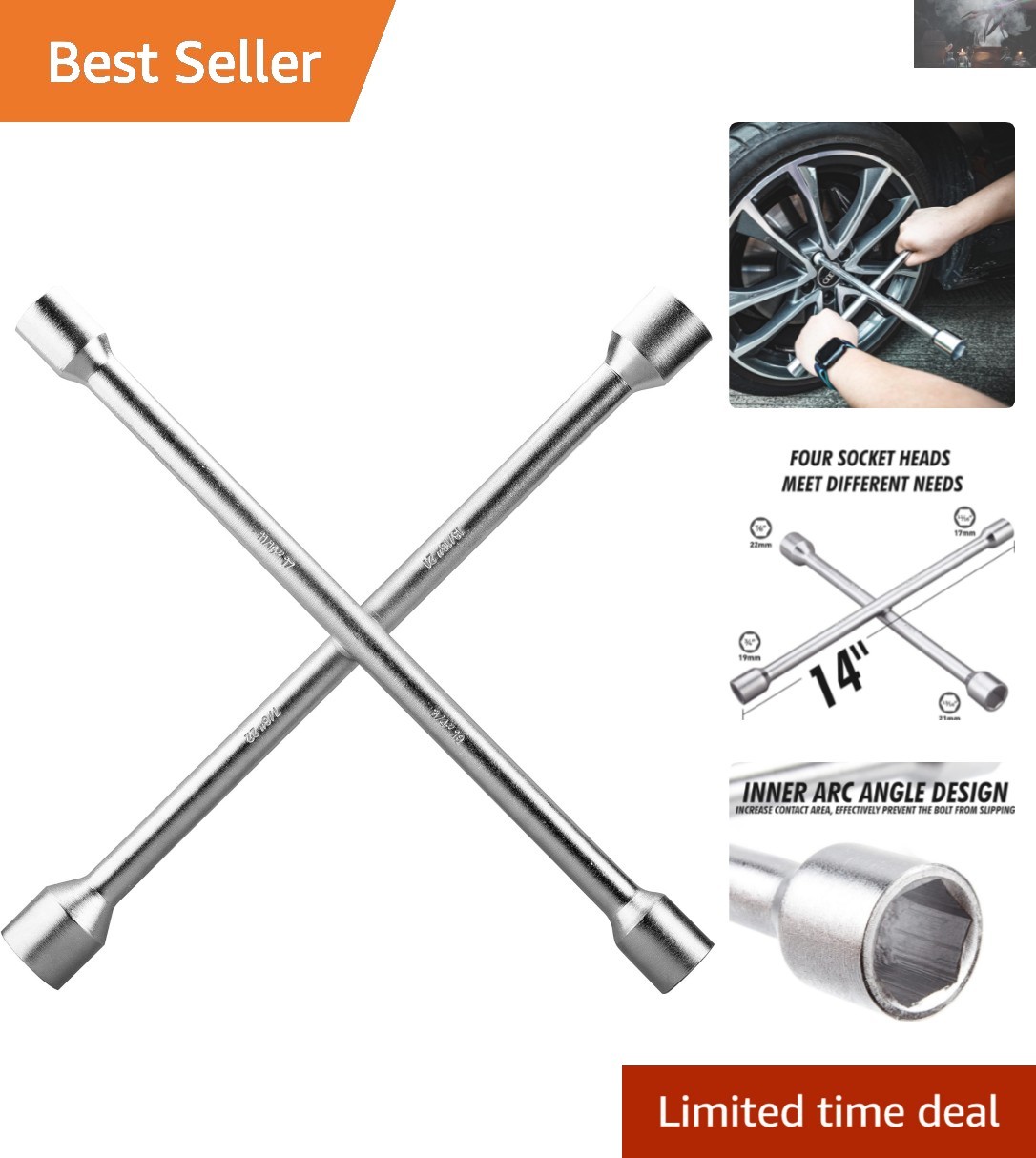 14-Inch Heavy Duty 4-Way Lug Wrench – Durable Carbon Steel Tire Tool