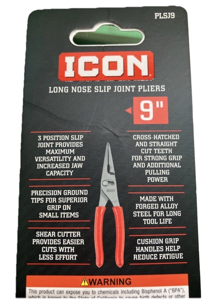 New ICON 9 Inch Long Needle Nose Slip Joint Adjustable Pliers 70612 Talon Penny