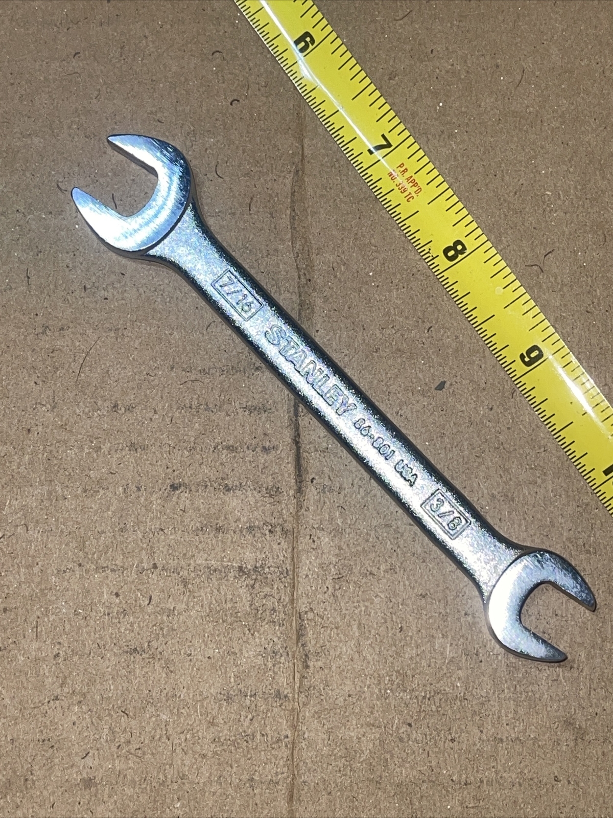 NOS Stanley Tools USA 86801 7/16 In X 3/8 In SAE Open End Wrench Vintage 86-801