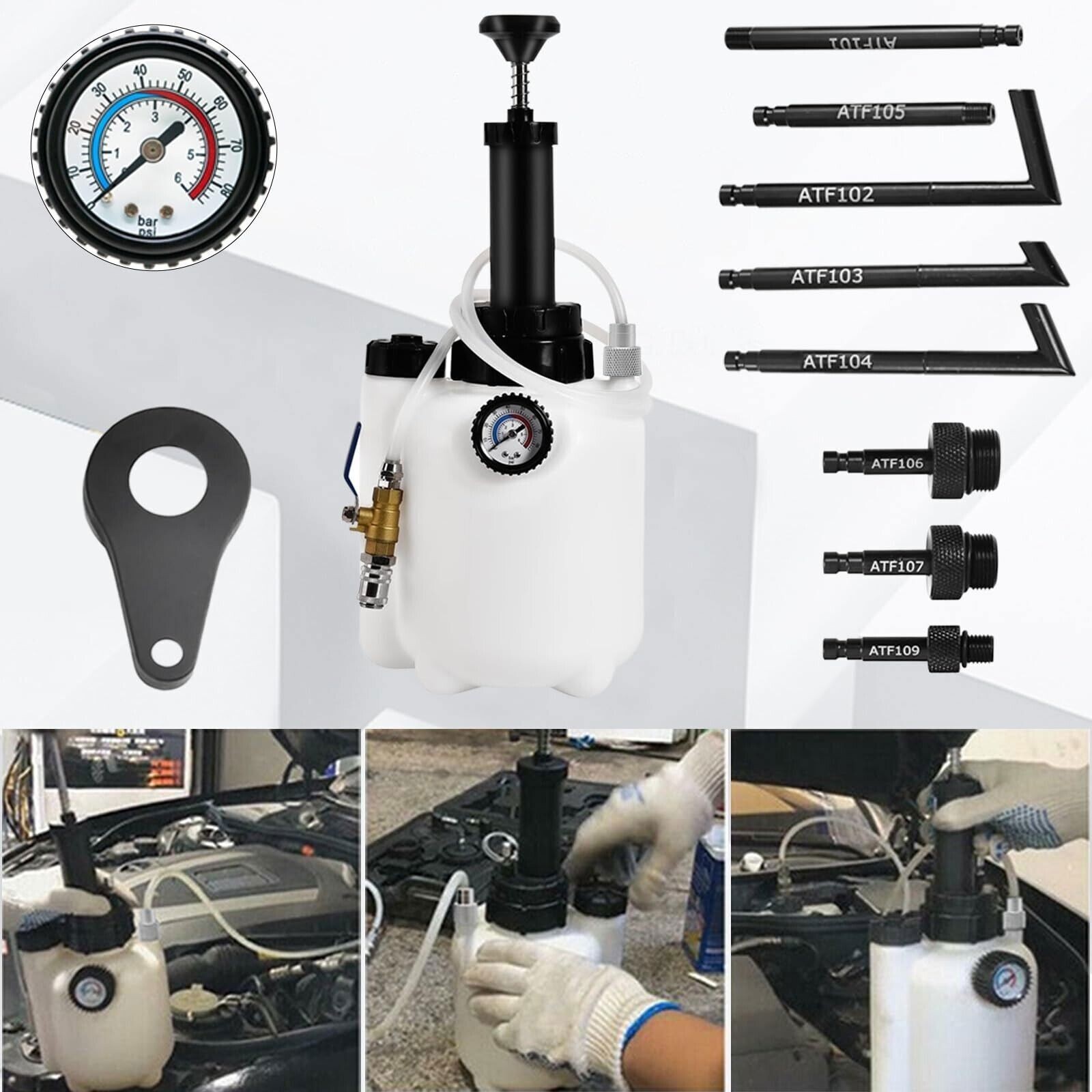 Transmission Oil Filling System Fluid Pump Manual Tool With 8pc ATF Adaptors 3L
