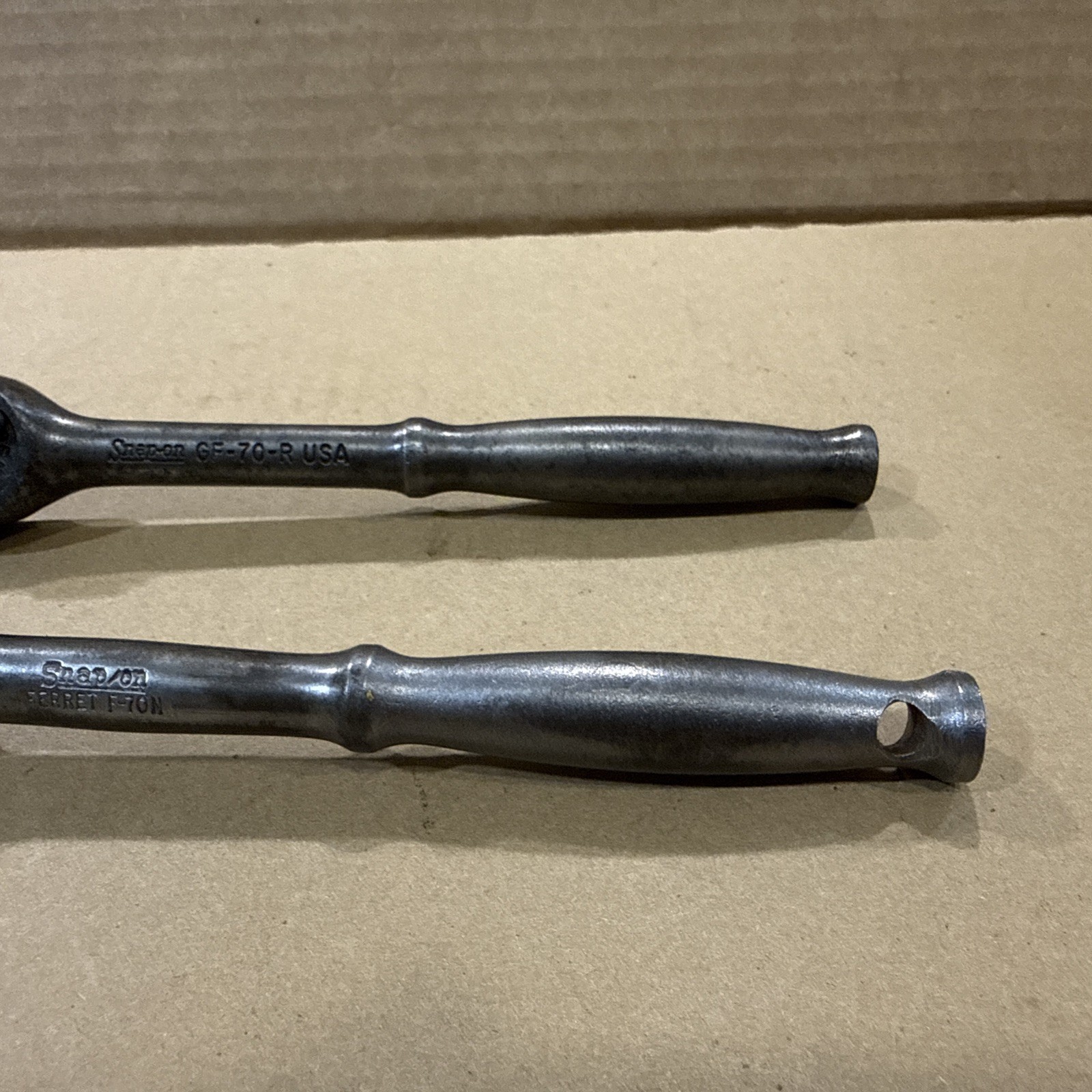 2 Vintage Snap-On Tools Ratchets ~ GF-70-R & Ferret F70N ~ 3/8″ Dr