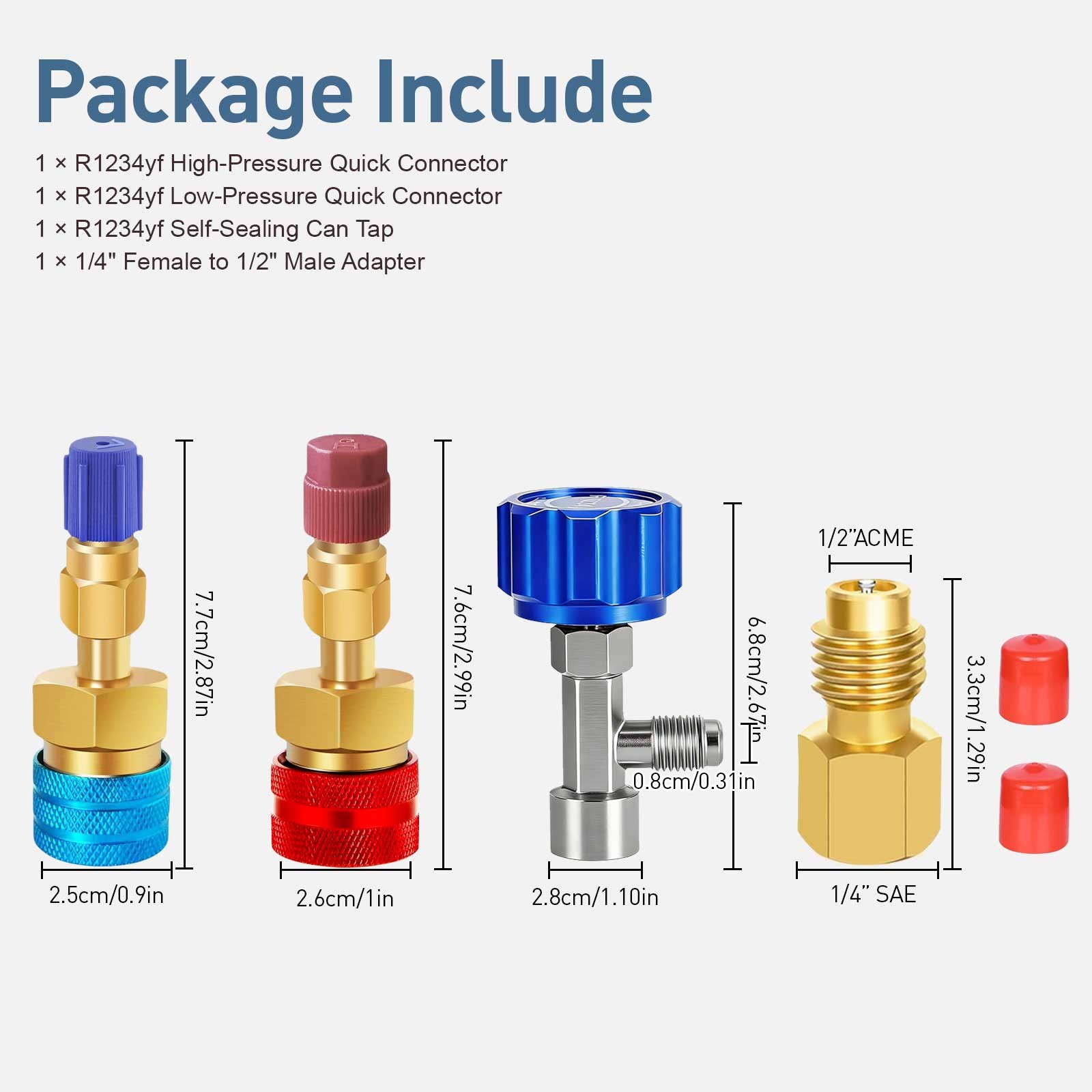 R1234YF to R134A Adapter Kit Quick Coupler High/Low Side Conversion A/C Can Tap