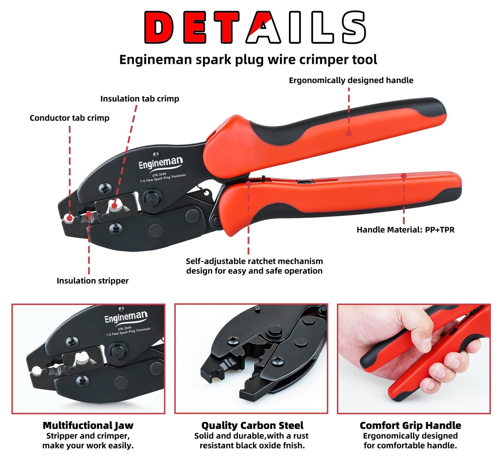 ENGINEMAN Spark Plug Wire Crimping Tool Kit, Ratchet Black and Red