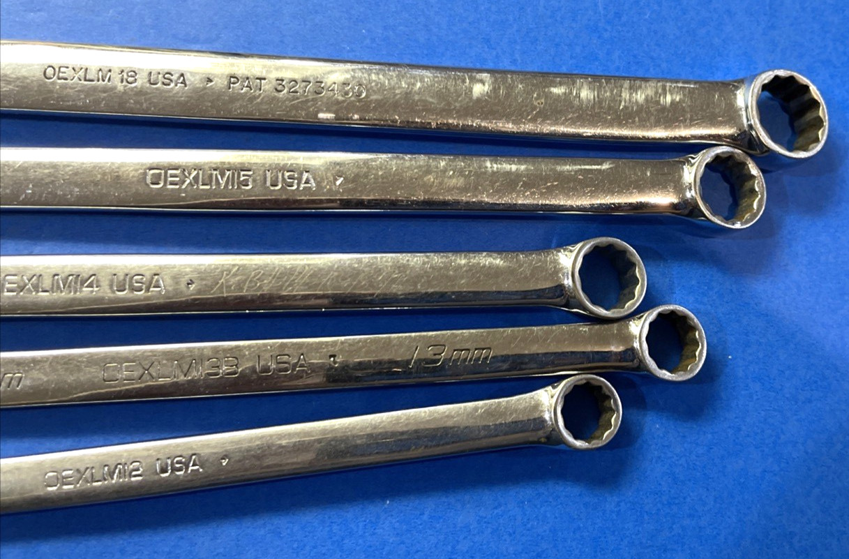 SNAP-ON TOOLS 5 PIECE METRIC EXTRA LONG COMBINATION WRENCHES 12mm 13, 14, 15, 18