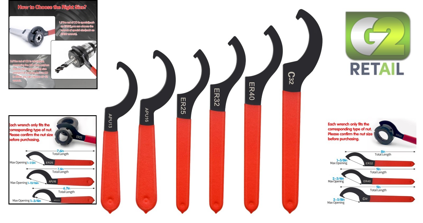 Versatile 6pcs Spanner Wrench Set with Rubber Grip and C-Hook Design for Repairs