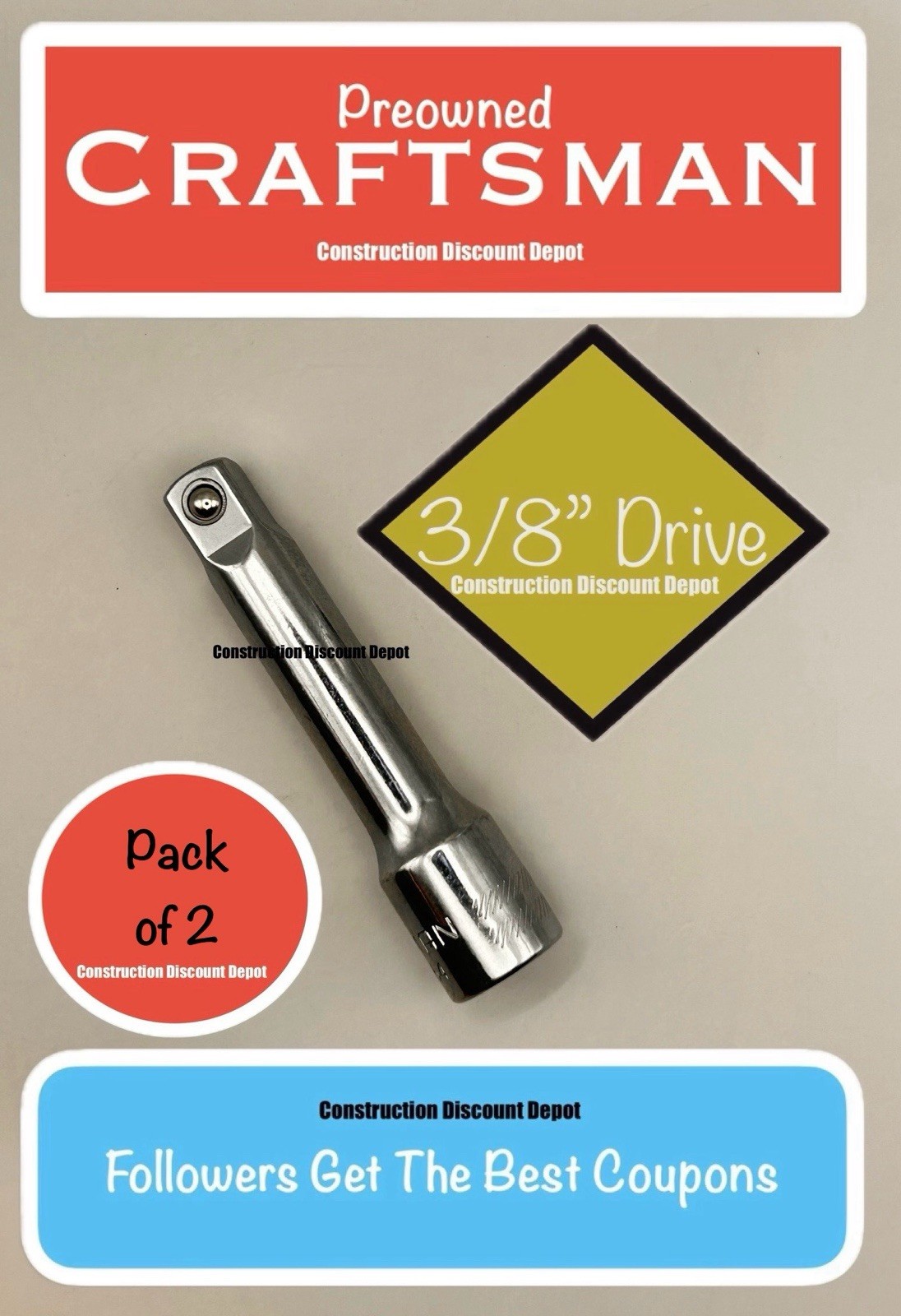 Used Bulk Pack Of 2 Craftsman Ratchet Extension Bar 3/8″ Drive 3″ CMMT44264