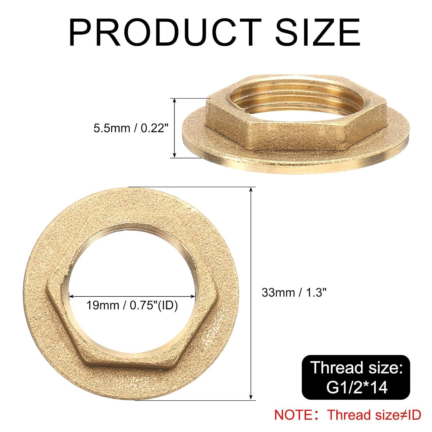 uxcell 4Pcs Brass Lock Nuts Pipe Fitting, G1/2″-14 Female Hex G1/2″-14, Gold