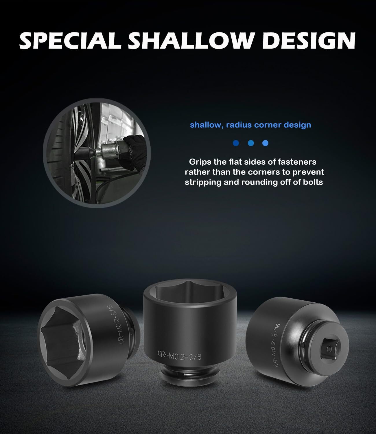 8-Piece Jumbo Impact Socket Set CR-MO 3/4″ Drive SAE 2-1/16″ to 2-1/2″ 6 Point