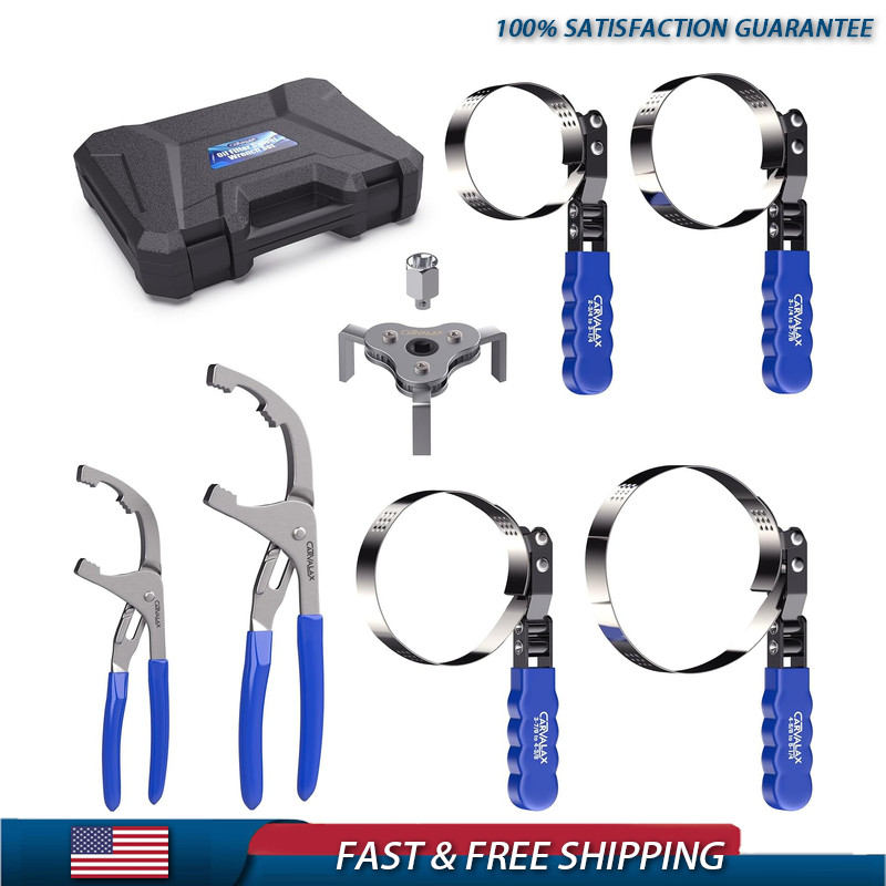 8PCS Oil Filter Wrench Set Stainless Steel Swivel 1-3/4 to 5-1/4 9 12 Adjustable