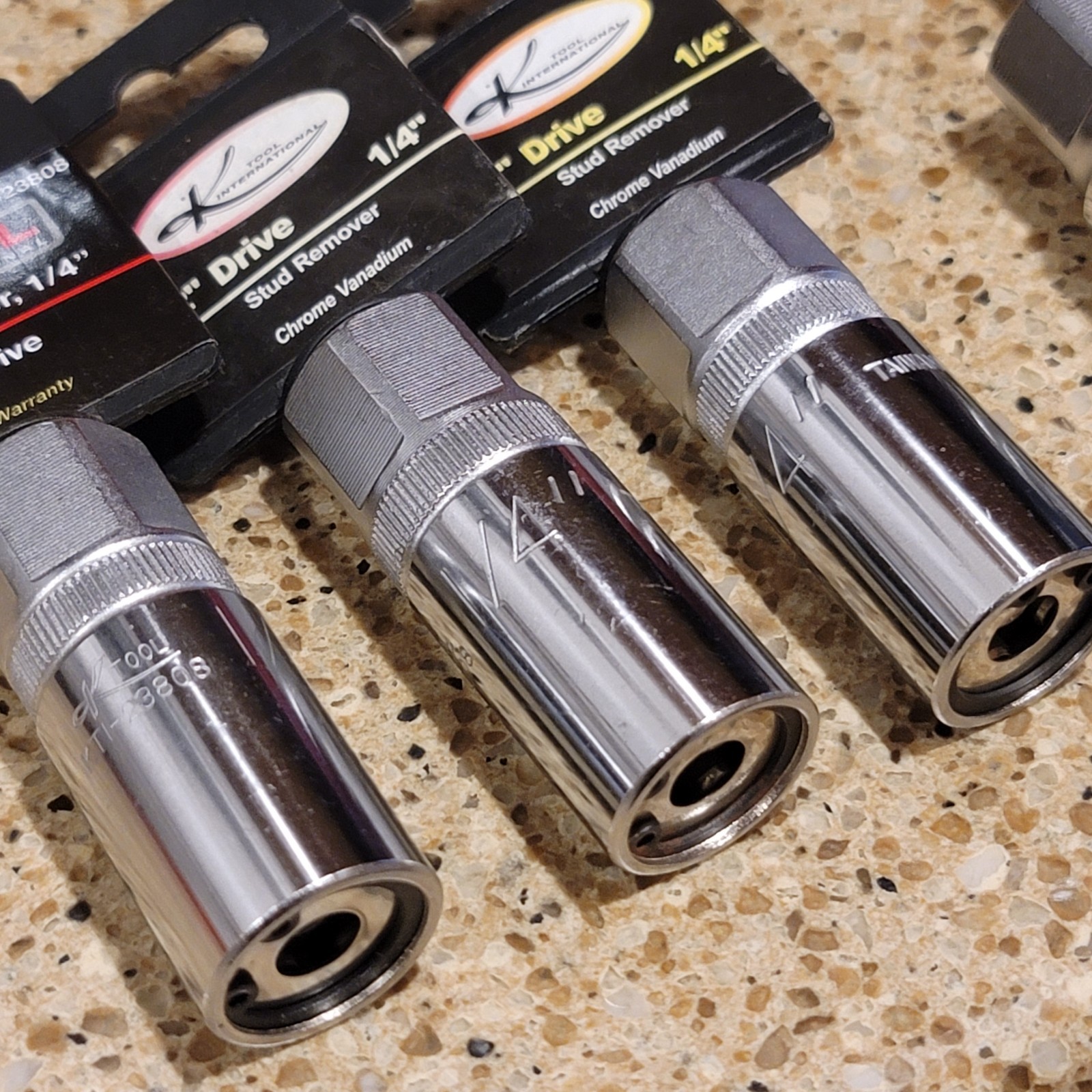 K TOOL STUD REMOVER SOCKETS RANDOM SIZES 1/2″ DRIVE 1/4″, 7/16″, 10mm, 12mm NOS