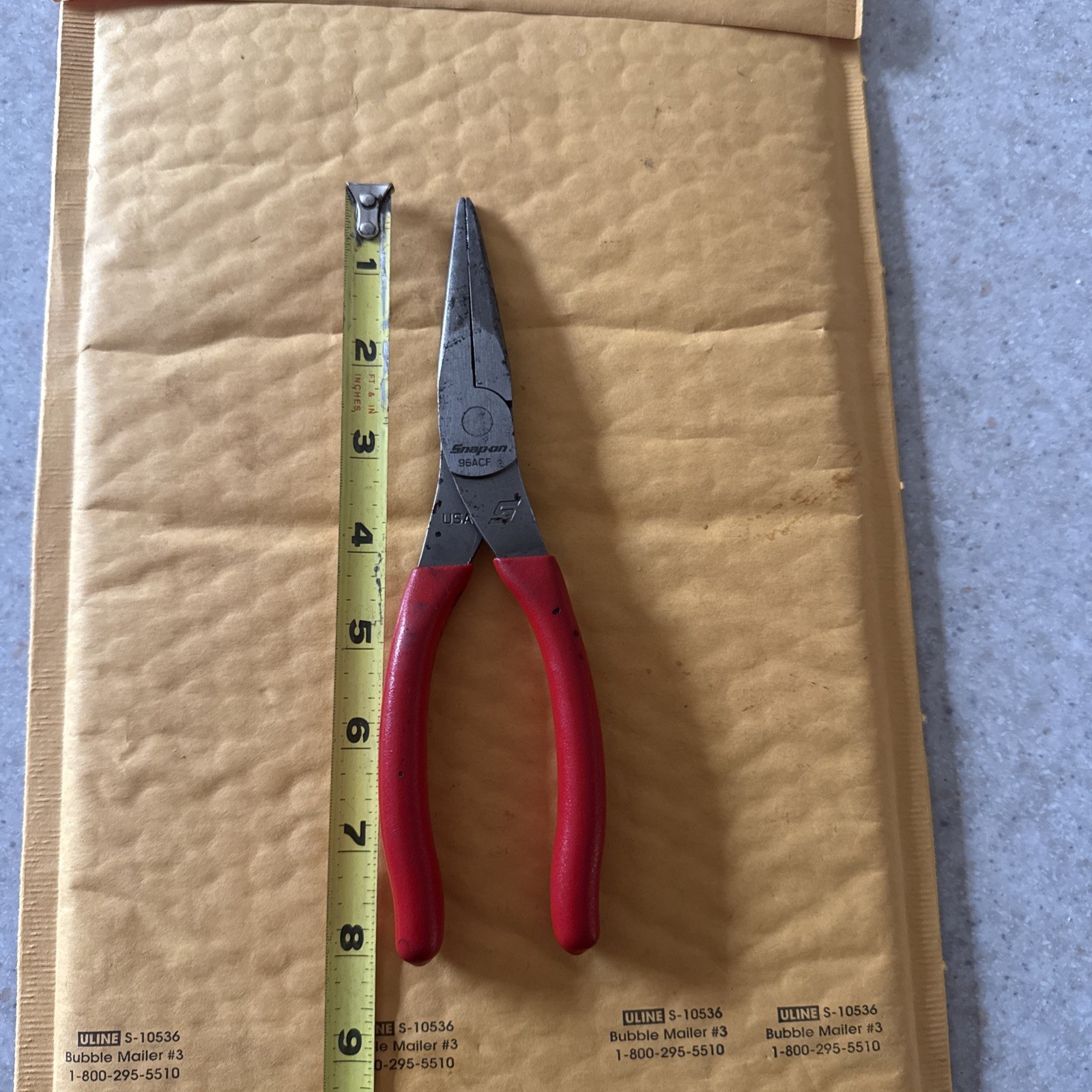 Snap-on Tools 96ACF 8″ Long Needle Nose Pliers Red USA