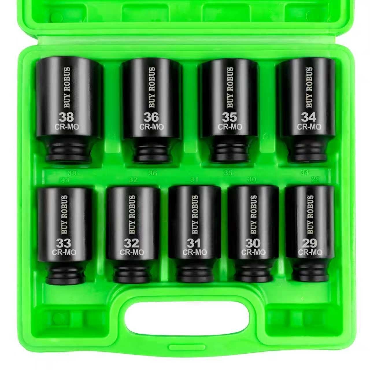 9-Piece 1/2″ Drive Deep Impact Socket Set – Metric Axle Nut Sockets 29mm-38mm, 6