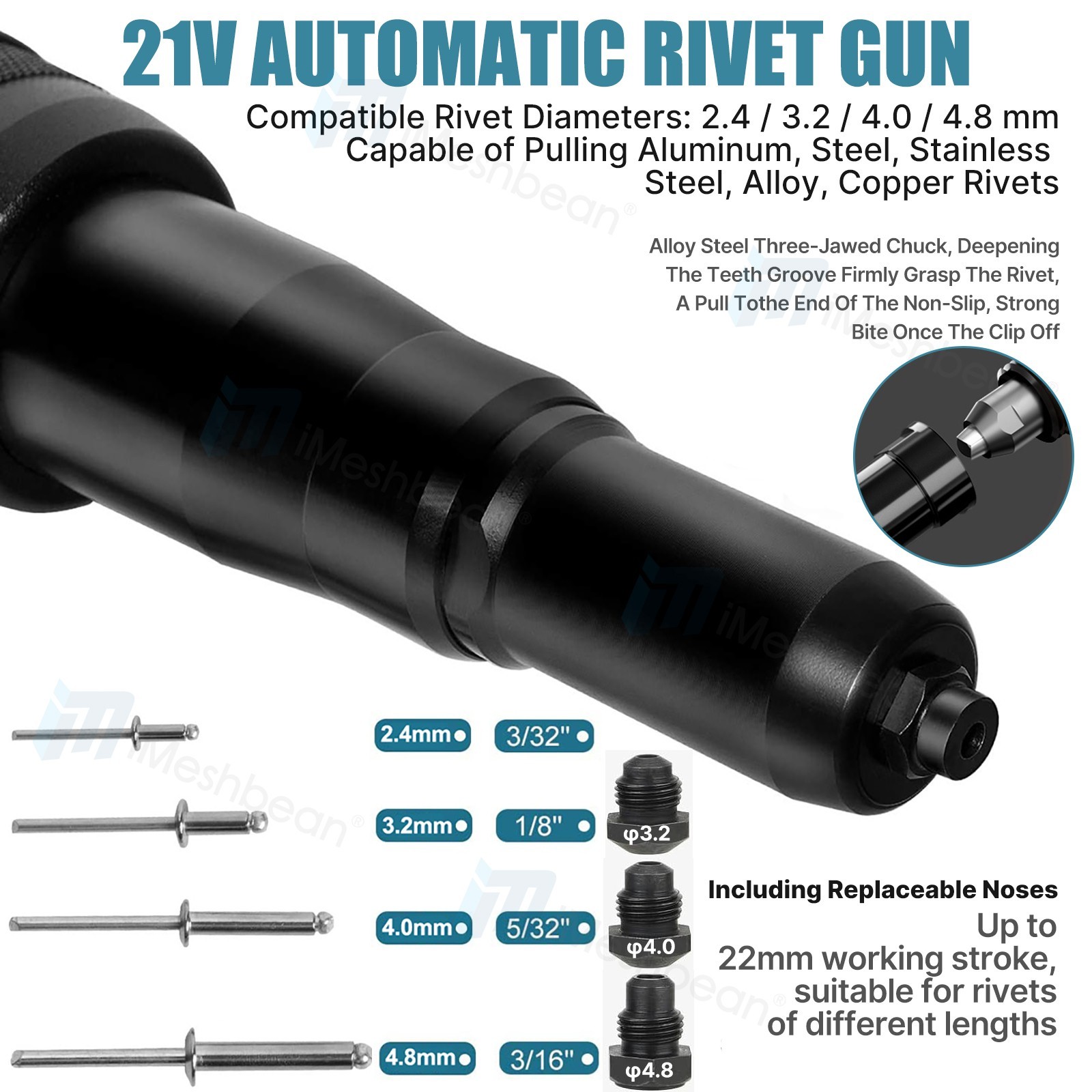 Cordless Rivet Gun 5.5Ah Battery Automatic Electric POP Blind Riveting Riveter